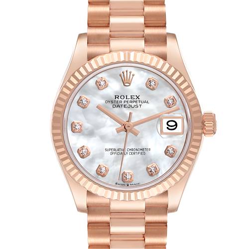 Photo of Rolex President Datejust Midsize Rose Gold MOP Diamond Ladies Watch 278275