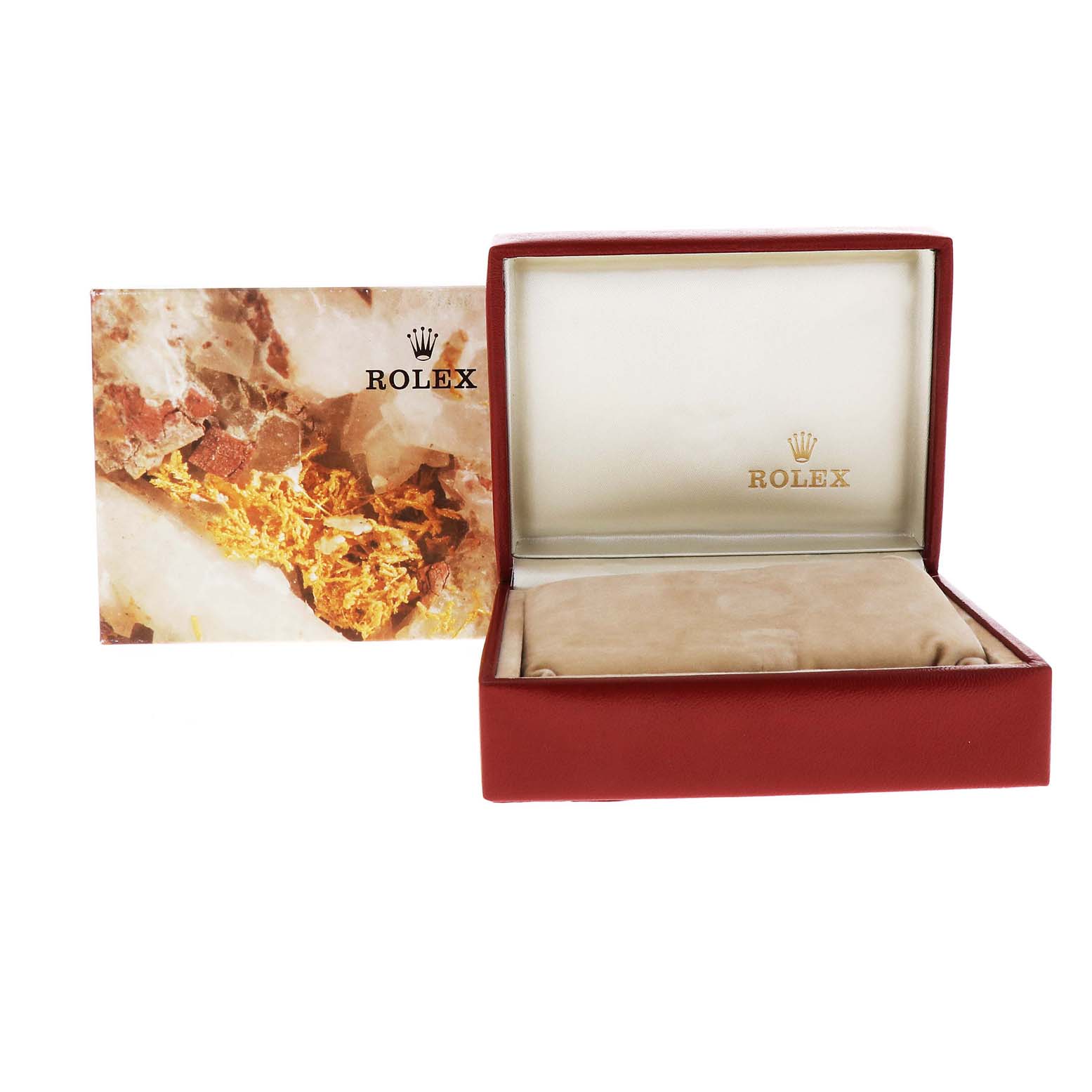 This image shows the open box and booklet for a Rolex President 69178 Women
s Yellow Gold Champagne Dial 69178 Women
s Yellow Gold Champagne Dial model watch.
