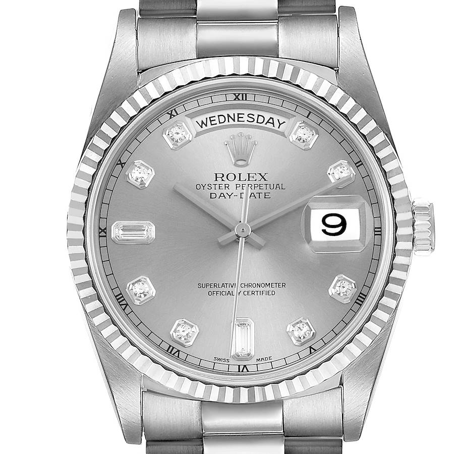 Rolex President Day-Date 36 White Gold Diamond Mens Watch 18239 Box Papers SwissWatchExpo
