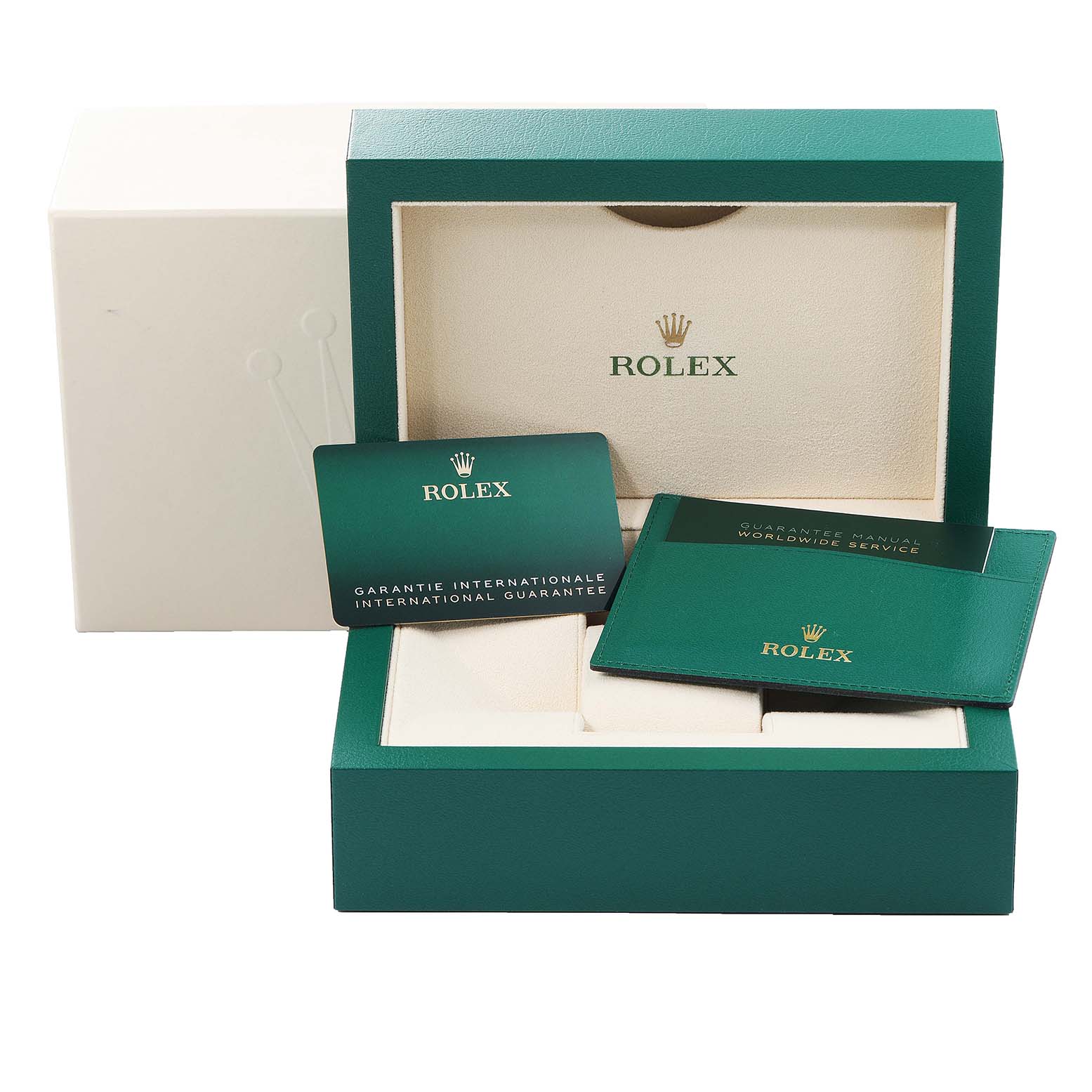 The image shows the box and warranty cards for the Rolex Sea-Dweller 126603 Men's Steel and Gold (two tone) Black Dial 126603 Men's Steel and Gold (two tone) Black Dial model.