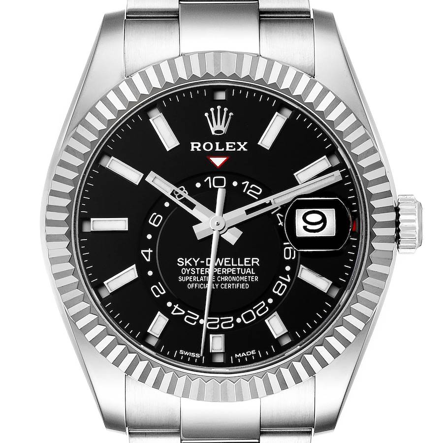 Rolex Sky-Dweller Steel White Gold Black Dial Mens Watch 326934 Box Card SwissWatchExpo