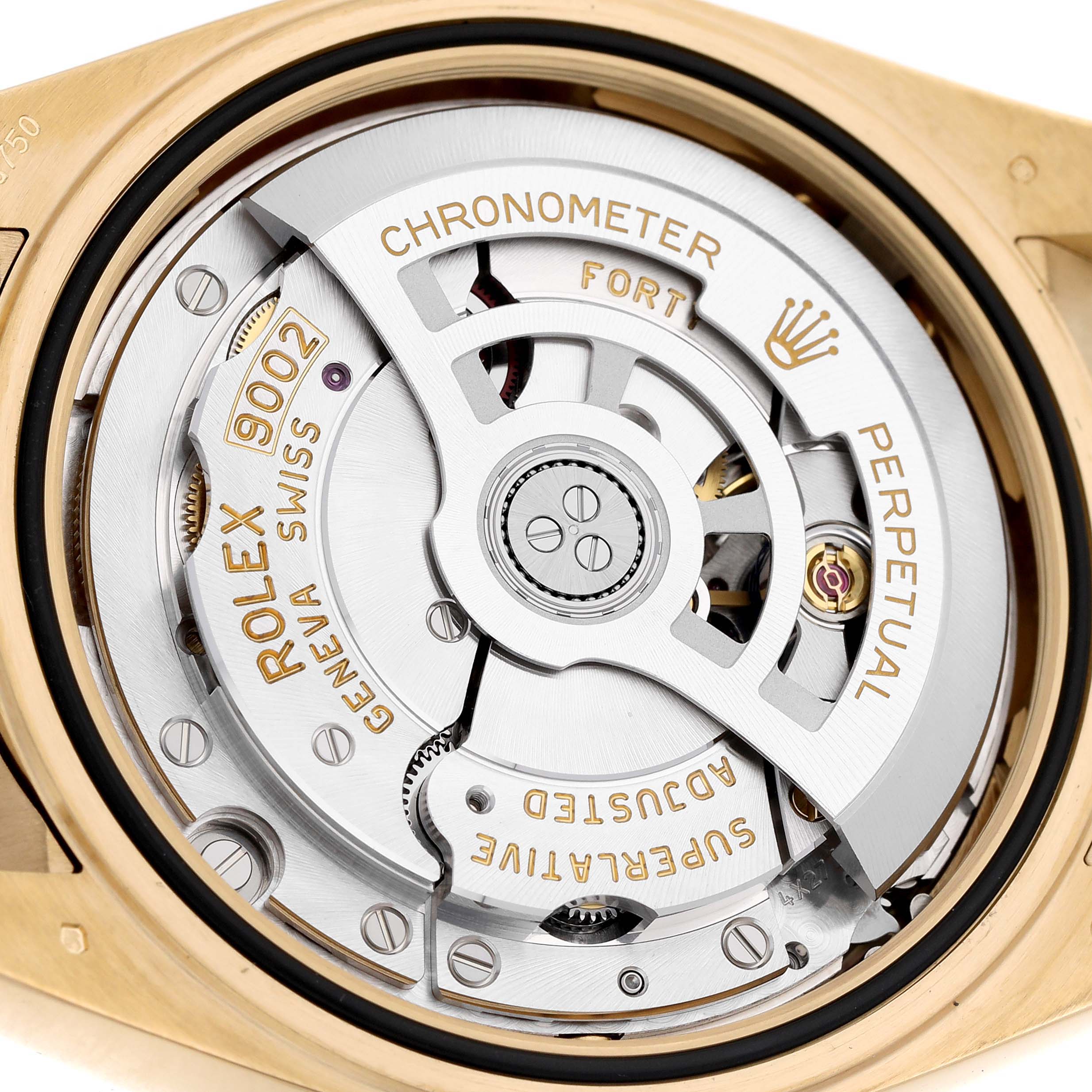 The image shows the movement mechanism of a Rolex Sky-Dweller 336238 Men's Yellow Gold Black Dial model from the back.