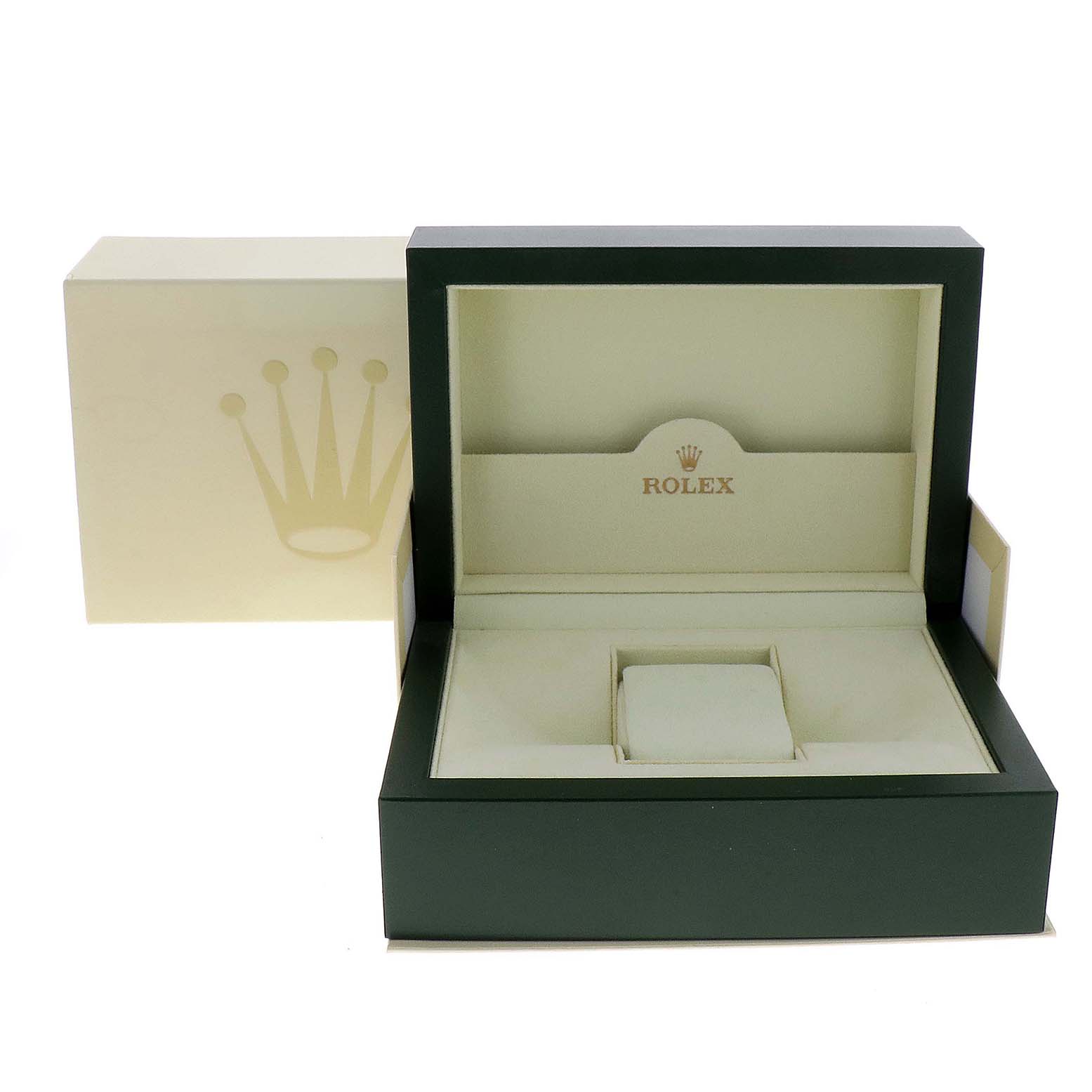 The image shows an open Rolex Submariner 14060M Men
s Stainless Steel Black Dial 14060M Men
s Stainless Steel Black Dial watch box with the brand logo inside the box.