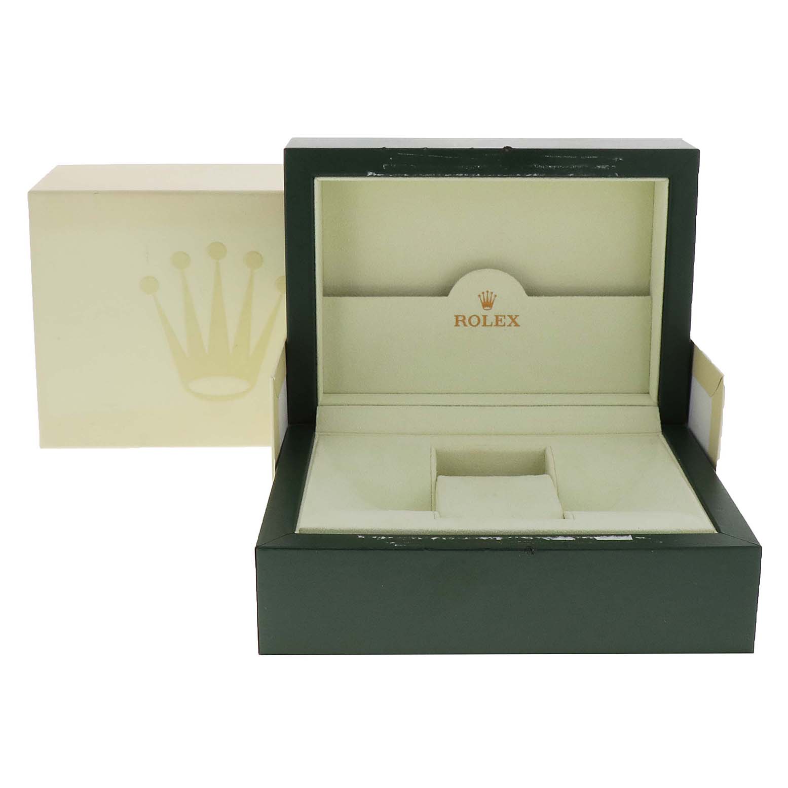 The image shows an empty Rolex Submariner 16610 Men's Stainless Steel Black Dial 16610 Men's Stainless Steel Black Dial watch box, with the outer cardboard box and inner display case.