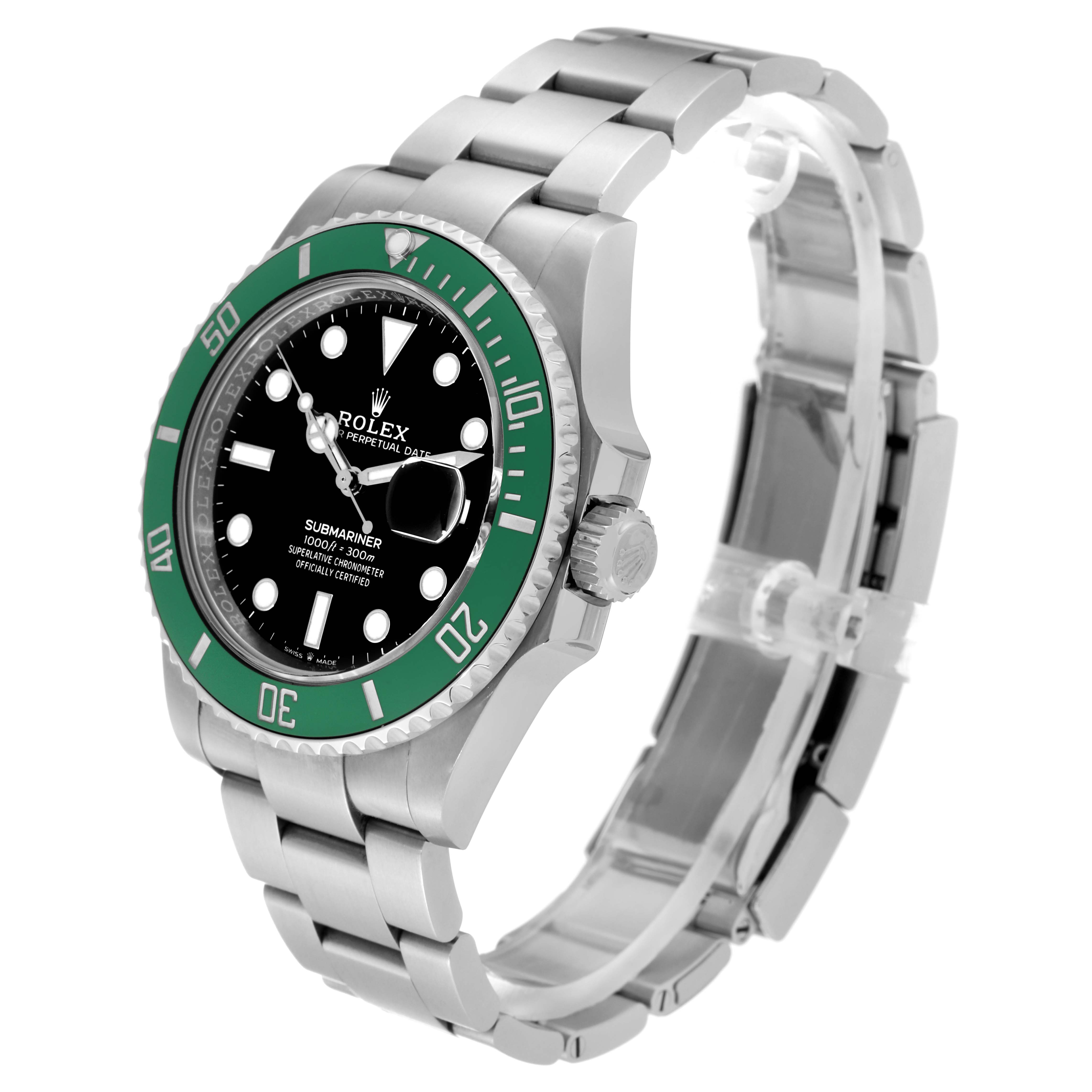 The Rolex Submariner 126610LV Men
s Stainless Steel Black Dial 126610LV Men
s Stainless Steel Black Dial is shown at a three-quarter angle, displaying the full watch face, the bezel, and the bracelet.