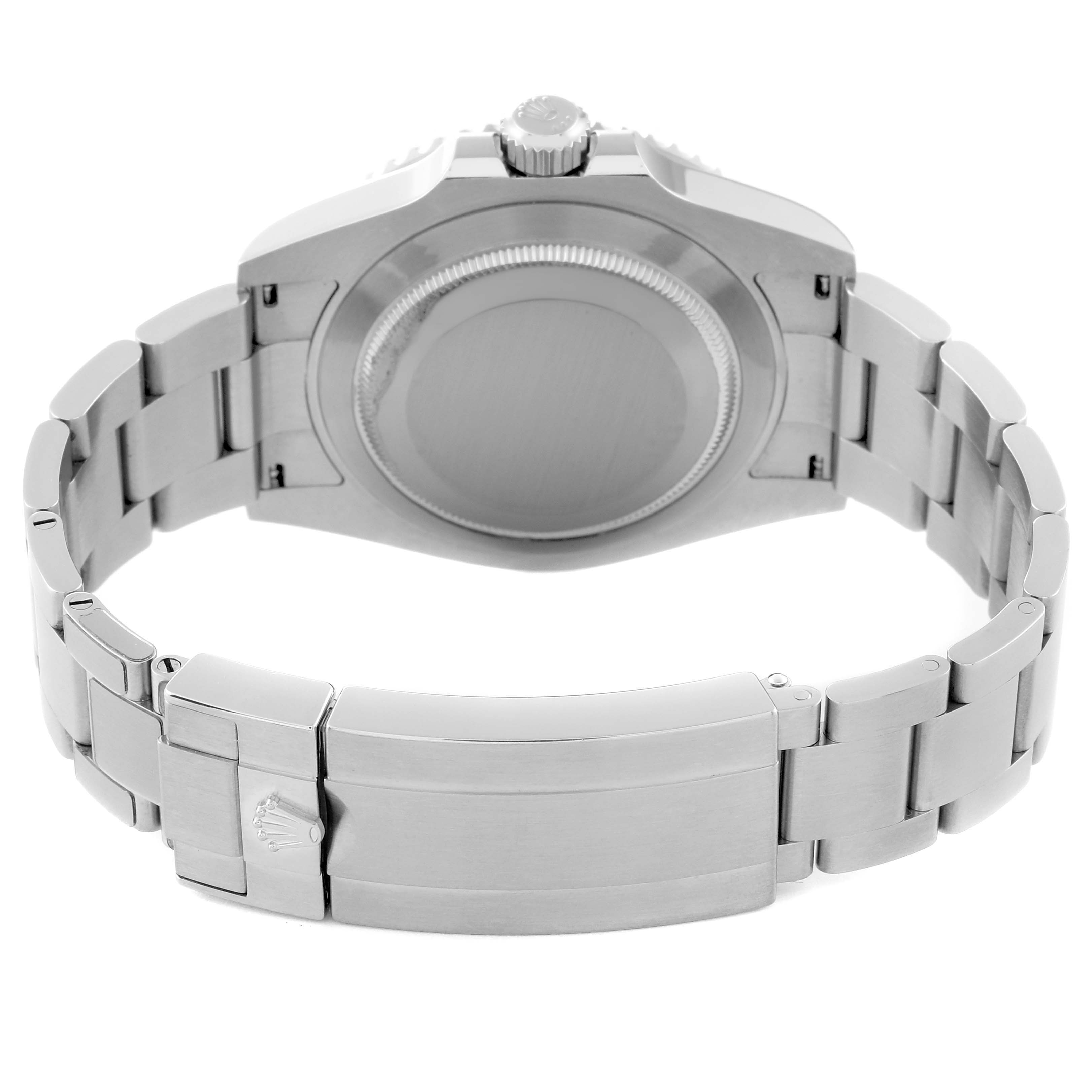 The image shows the back case and bracelet clasp of a Rolex Submariner 126610LV Men
s Stainless Steel Black Dial 126610LV Men
s Stainless Steel Black Dial watch from a rear angle.