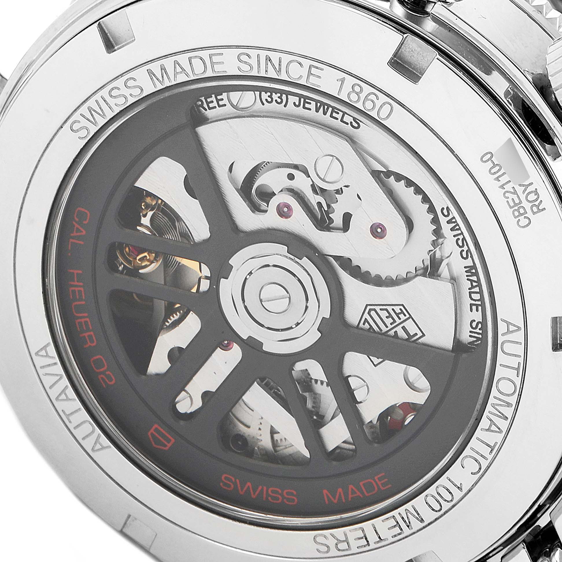 The image shows the open case back of the Tag Heuer Autavia CBE2110.BA0687 Men's Stainless Steel Black Dial CBE2110.BA0687 Men's Stainless Steel Black Dial watch, revealing the movement and rotor.