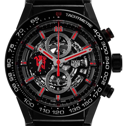 Photo of Tag Heuer Carrera Skeleton Dial Manchester United LE Black PVD Mens Watch CAR2A1J