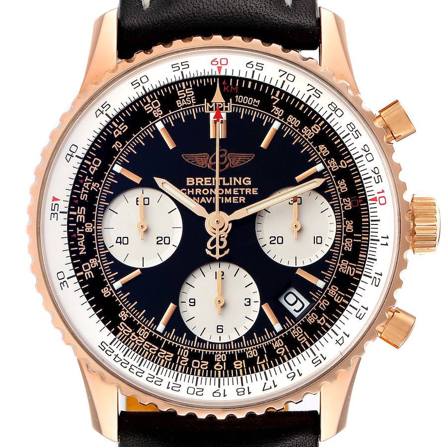 Breitling Navitimer 18k Rose Gold Limited Edition Black Dial Mens Watch R23322 SwissWatchExpo