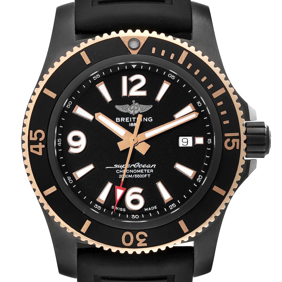 Breitling Superocean II Black Steel Rose Gold Mens Watch U17368 SwissWatchExpo