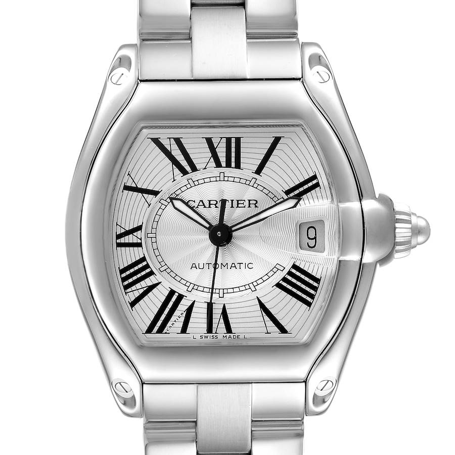 Cartier Roadster Large Silver Dial Steel Mens Watch W62025V3 SwissWatchExpo