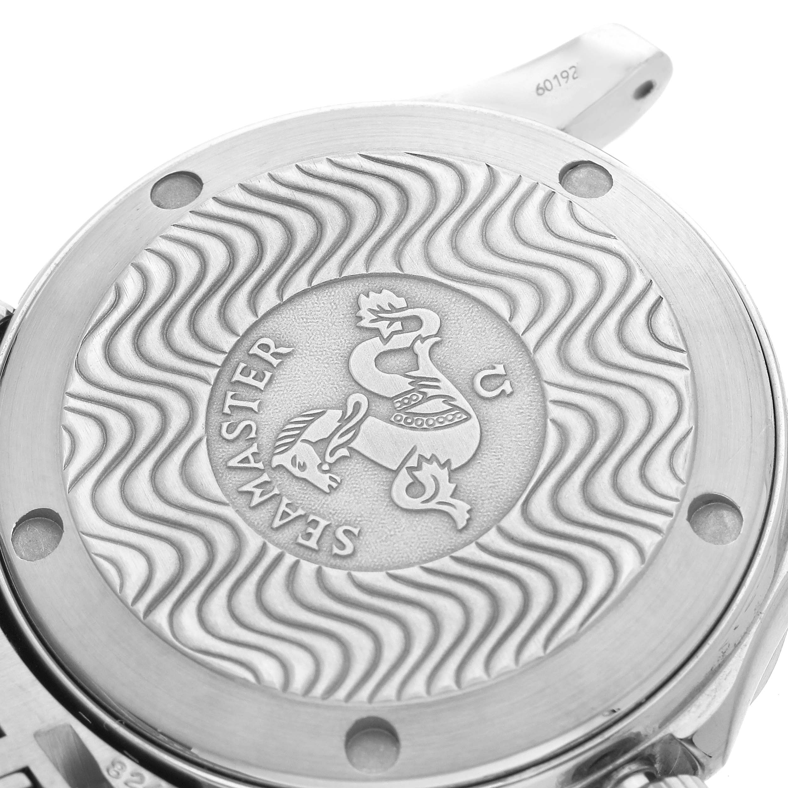 This image shows the case back of an Omega Seamaster 2552.80.00 Men
s Stainless Steel Blue Dial 2552.80.00 Men
s Stainless Steel Blue Dial watch.