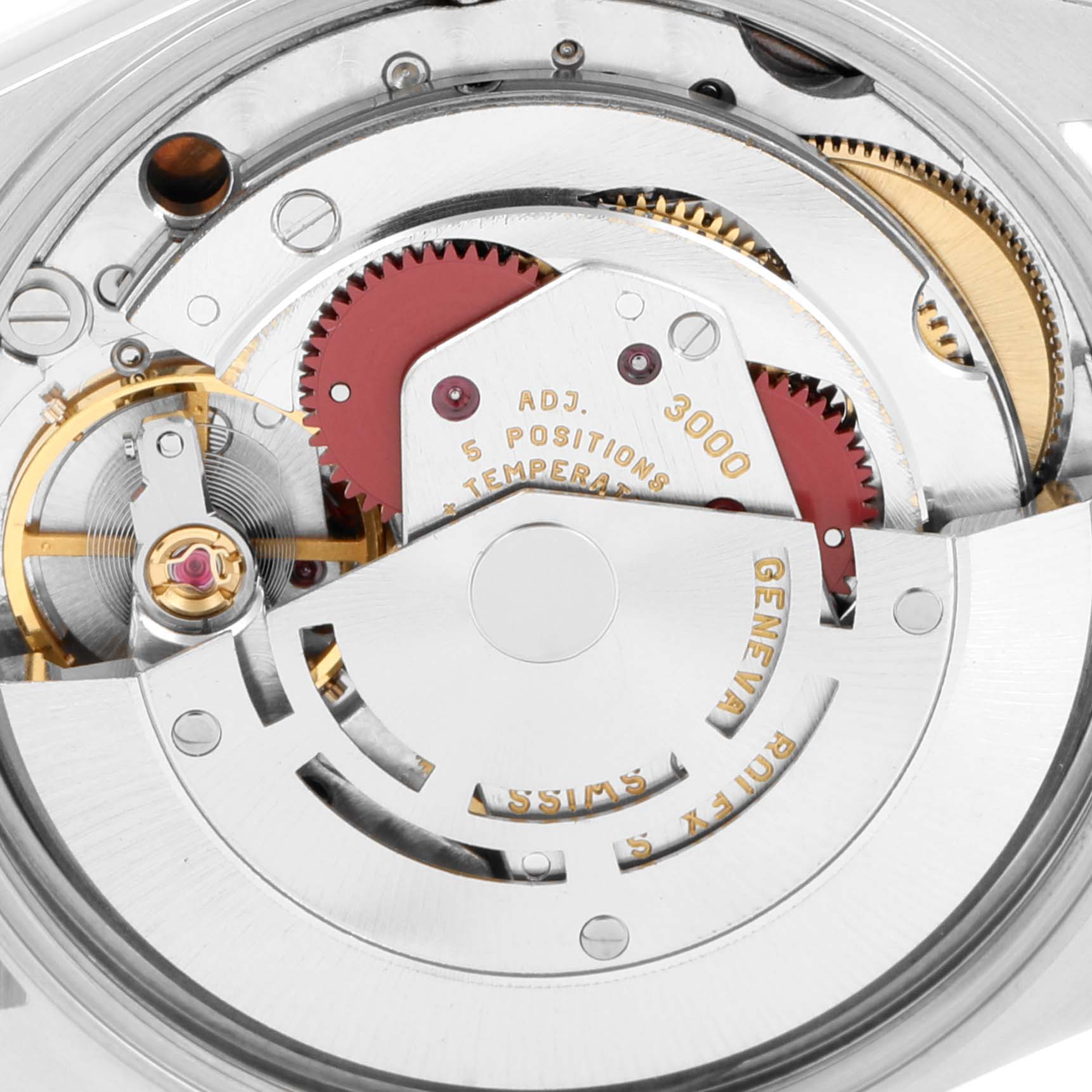 The image shows the detailed inner mechanics and movement of a Rolex Air-King 14010 Men's Stainless Steel Pink Dial 14010 Men's Stainless Steel Pink Dial watch.