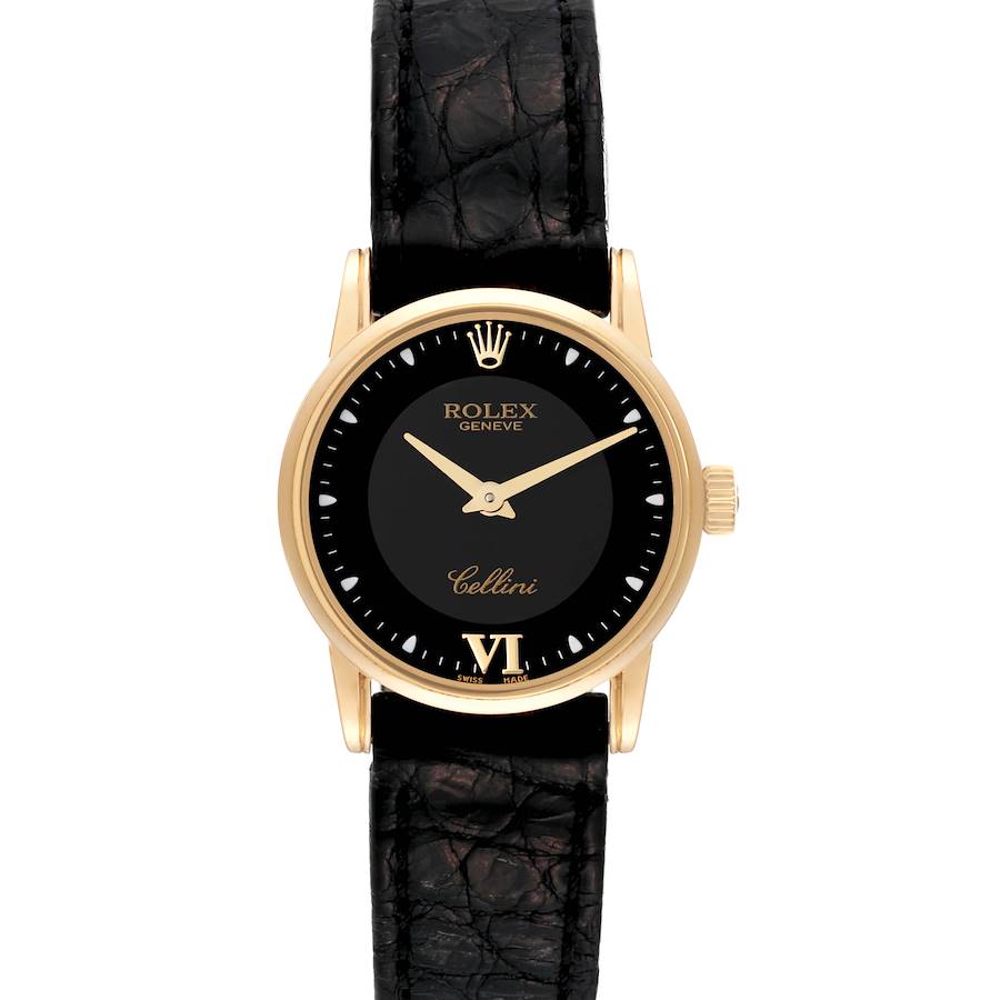 Rolex Cellini Classic Yellow Gold Black Dial Ladies Watch 6111 SwissWatchExpo