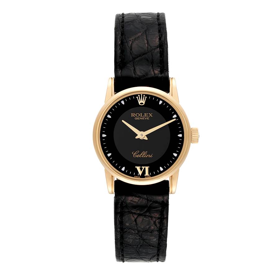 Rolex Cellini Classic Yellow Gold Black Dial Ladies Watch 6111 SwissWatchExpo