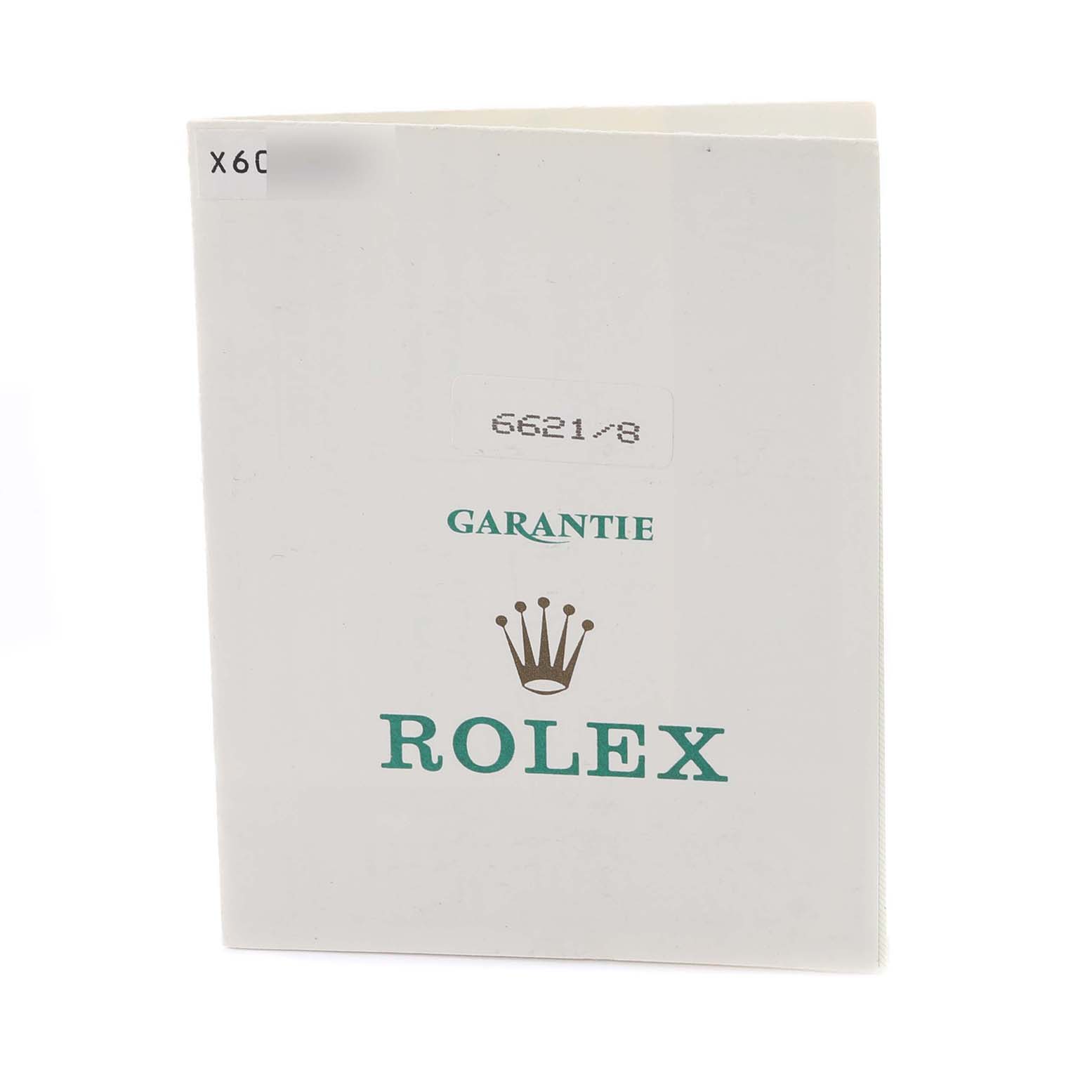 This image shows the warranty booklet for a Rolex Cellini 6621/8 Women's Yellow Gold Champagne Dial 6621/8 Women's Yellow Gold Champagne Dial model, displayed at a slight angle.