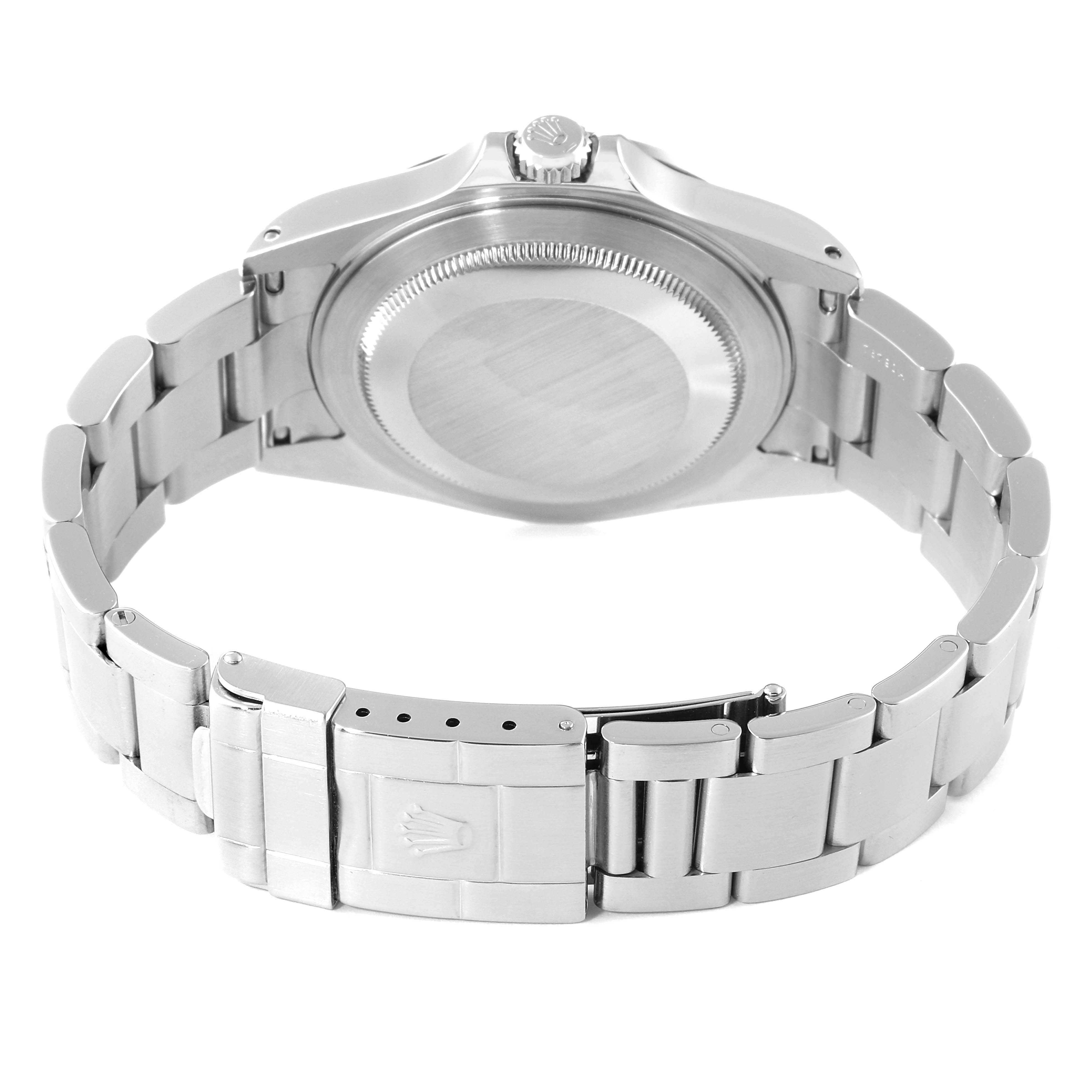 The image shows the back case and bracelet of a Rolex Explorer 16570 Men's Stainless Steel Black Dial 16570 Men's Stainless Steel Black Dial watch viewed from the rear.