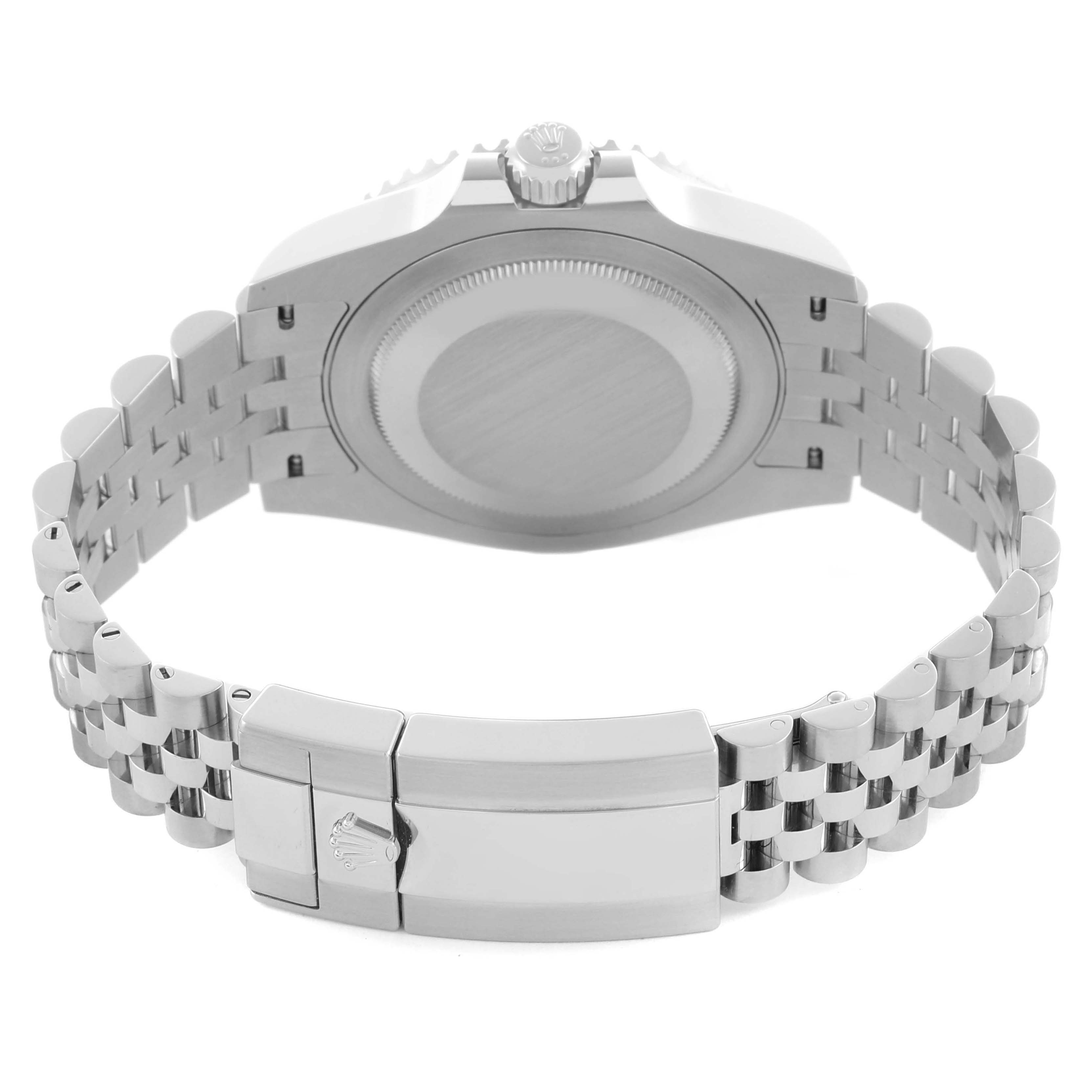 The image shows the backside of the Rolex GMT-Master 126710BLNR Men
s Stainless Steel Black Dial 126710BLNR Men
s Stainless Steel Black Dial watch, highlighting the case back, bracelet, and clasp.