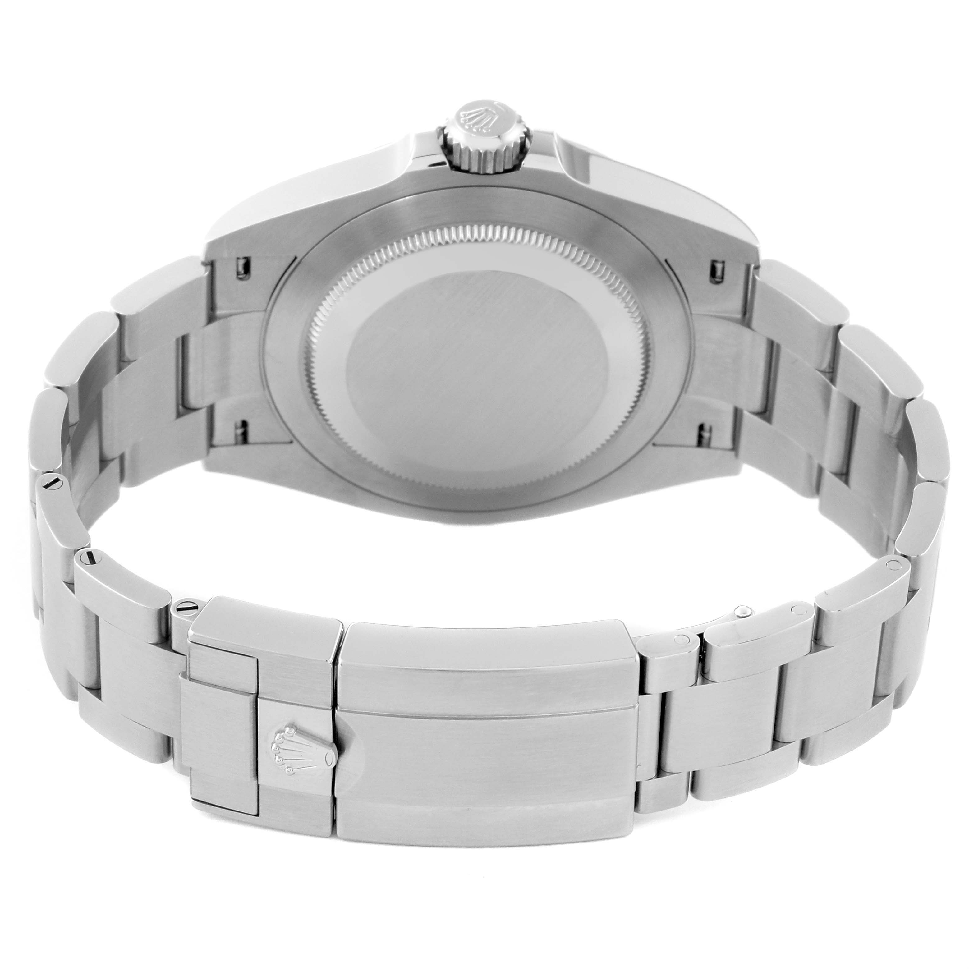 The image shows the back of a Rolex Air-King 126900 Men's Stainless Steel Black Dial 126900 Men's Stainless Steel Black Dial watch, highlighting its case back, crown, and bracelet with clasp.