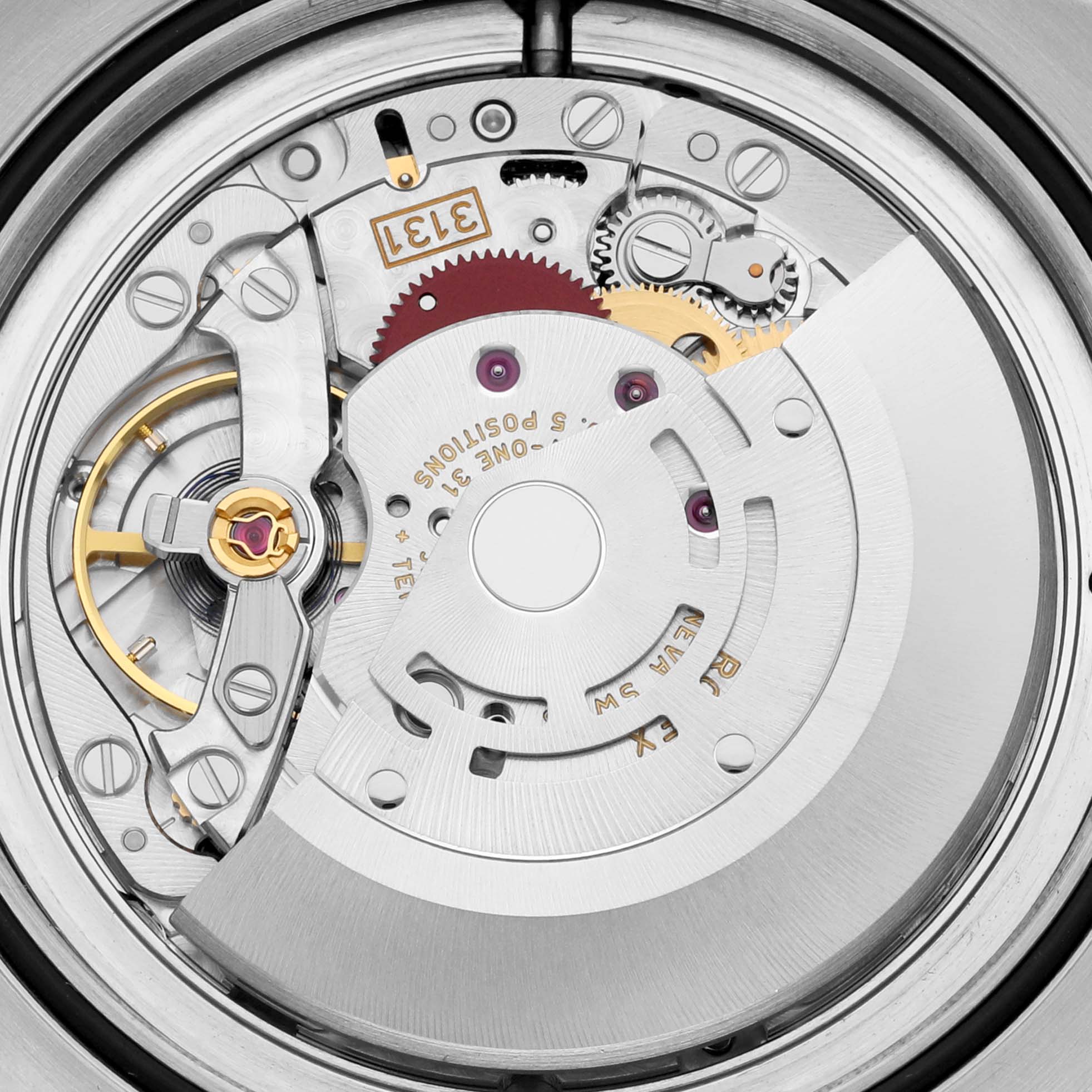 The image shows a close-up, detailed view of the internal mechanism of the Rolex Air-King 116900 Men's Stainless Steel Black Dial 116900 Men's Stainless Steel Black Dial watch.