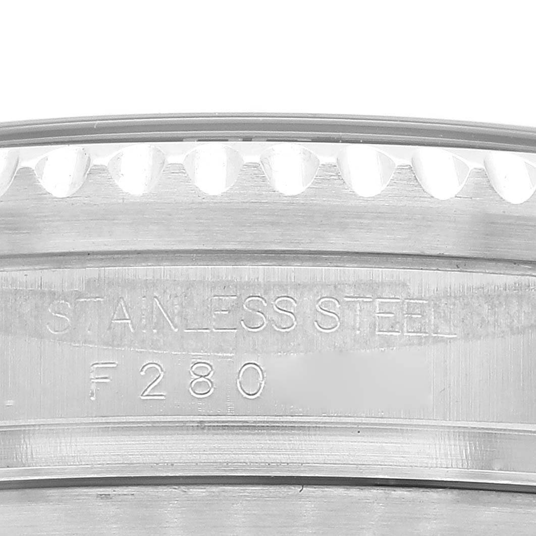 The image shows a close-up of the case back of a Rolex Sea-Dweller 16600T Men
s Stainless Steel Black Dial 16600T Men
s Stainless Steel Black Dial, highlighting the stainless steel material and etched details.