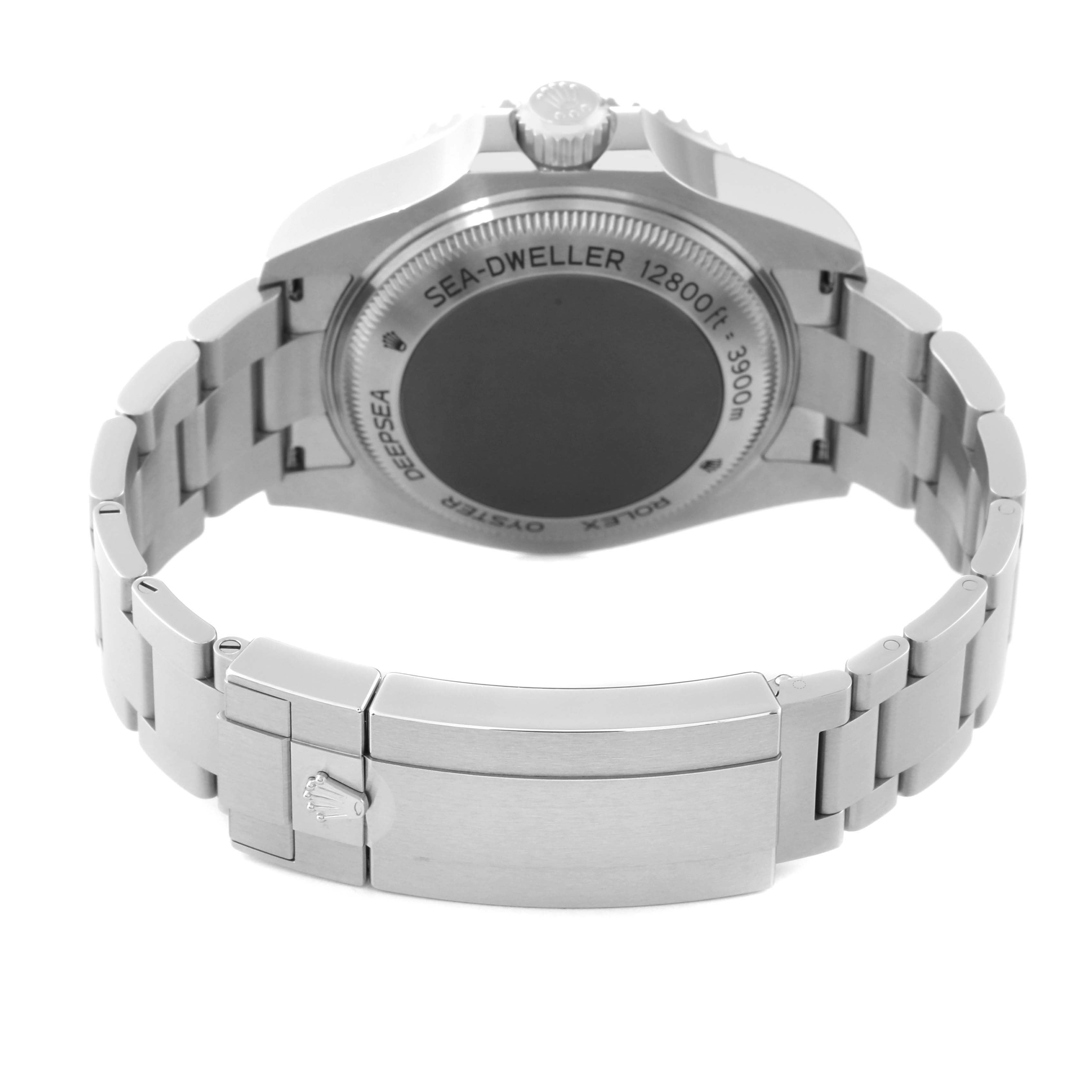 The image shows the back case and bracelet clasp of a Rolex Sea-Dweller 126660 Men
s Stainless Steel Black Dial 126660 Men
s Stainless Steel Black Dial watch.