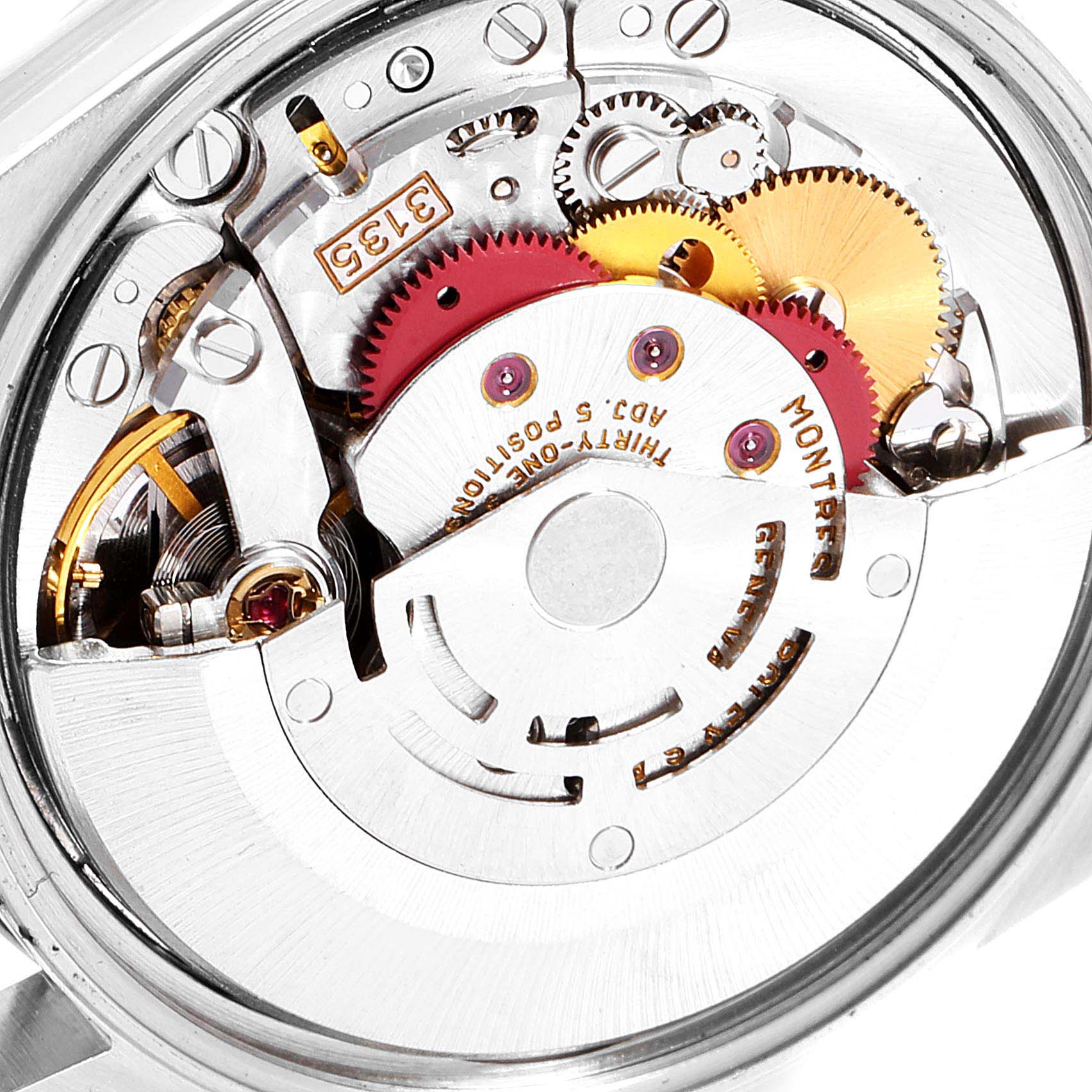 The image shows an internal view of the movement and gears of a Rolex Date 15223 Men's Steel and Gold (two tone) Blue Dial 15223 Men's Steel and Gold (two tone) Blue Dial model watch.