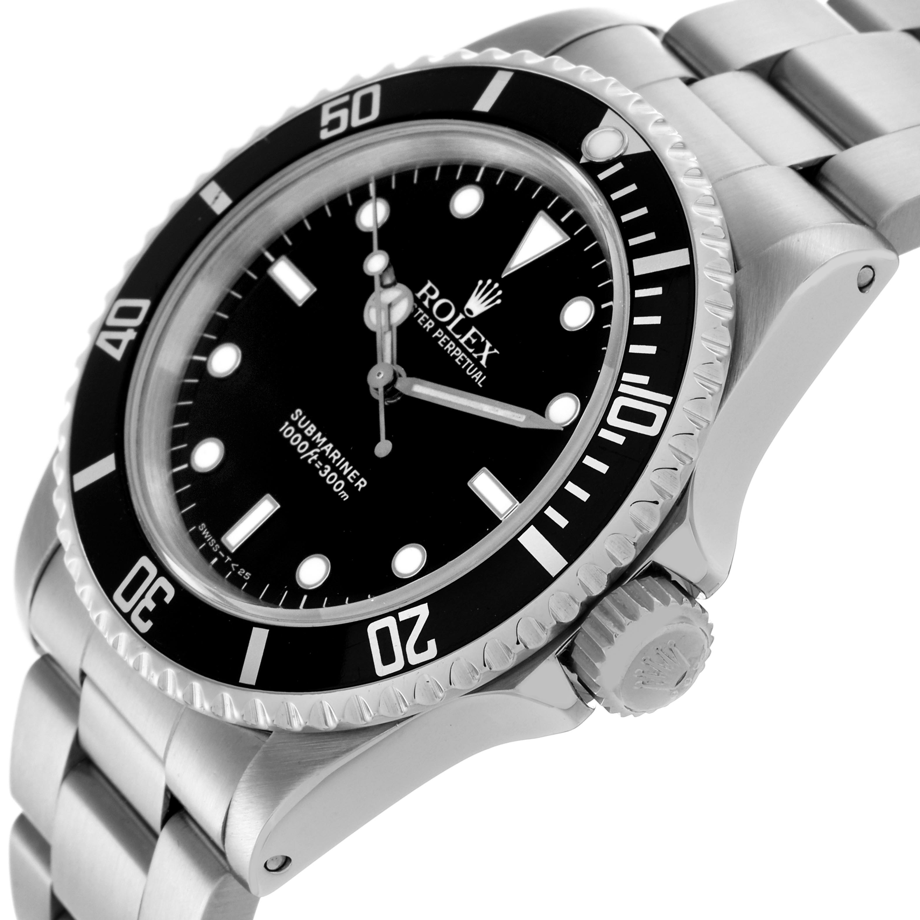 The Rolex Submariner 14060 Men
s Stainless Steel Black Dial 14060 Men
s Stainless Steel Black Dial is shown at a three-quarter angle, highlighting the bezel, dial, crown, and bracelet.