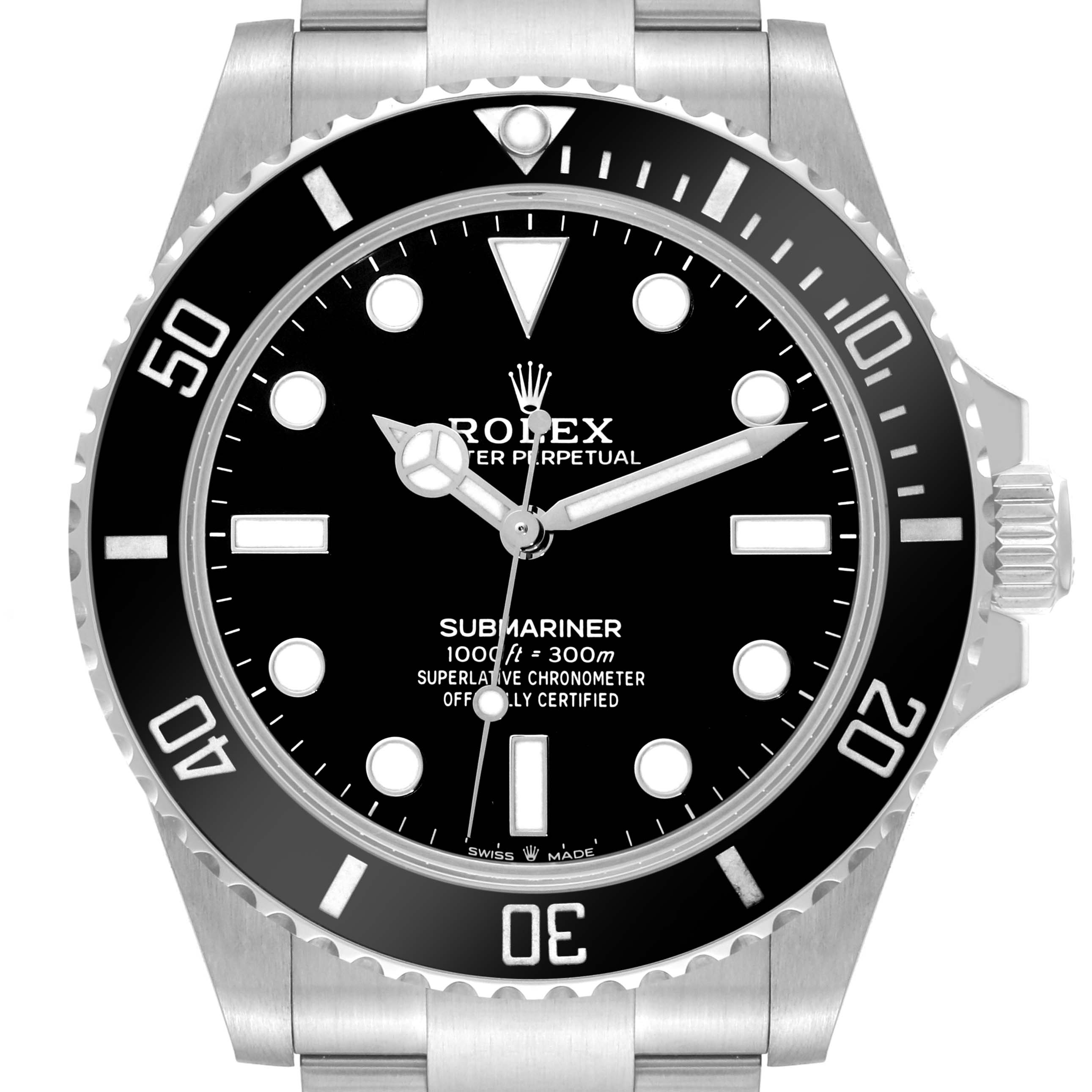 The image shows a front close-up of the face and bezel of a Rolex Submariner 124060 Men
s Stainless Steel Black Dial 124060 Men
s Stainless Steel Black Dial watch.