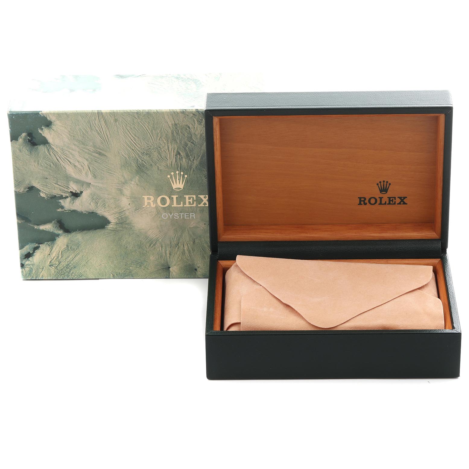 The image shows a Rolex Submariner 16803 Men
s Steel and Gold (two tone) Black Dial 16803 Men
s Steel and Gold (two tone) Black Dial box and packaging, with the box open and no watch visible.