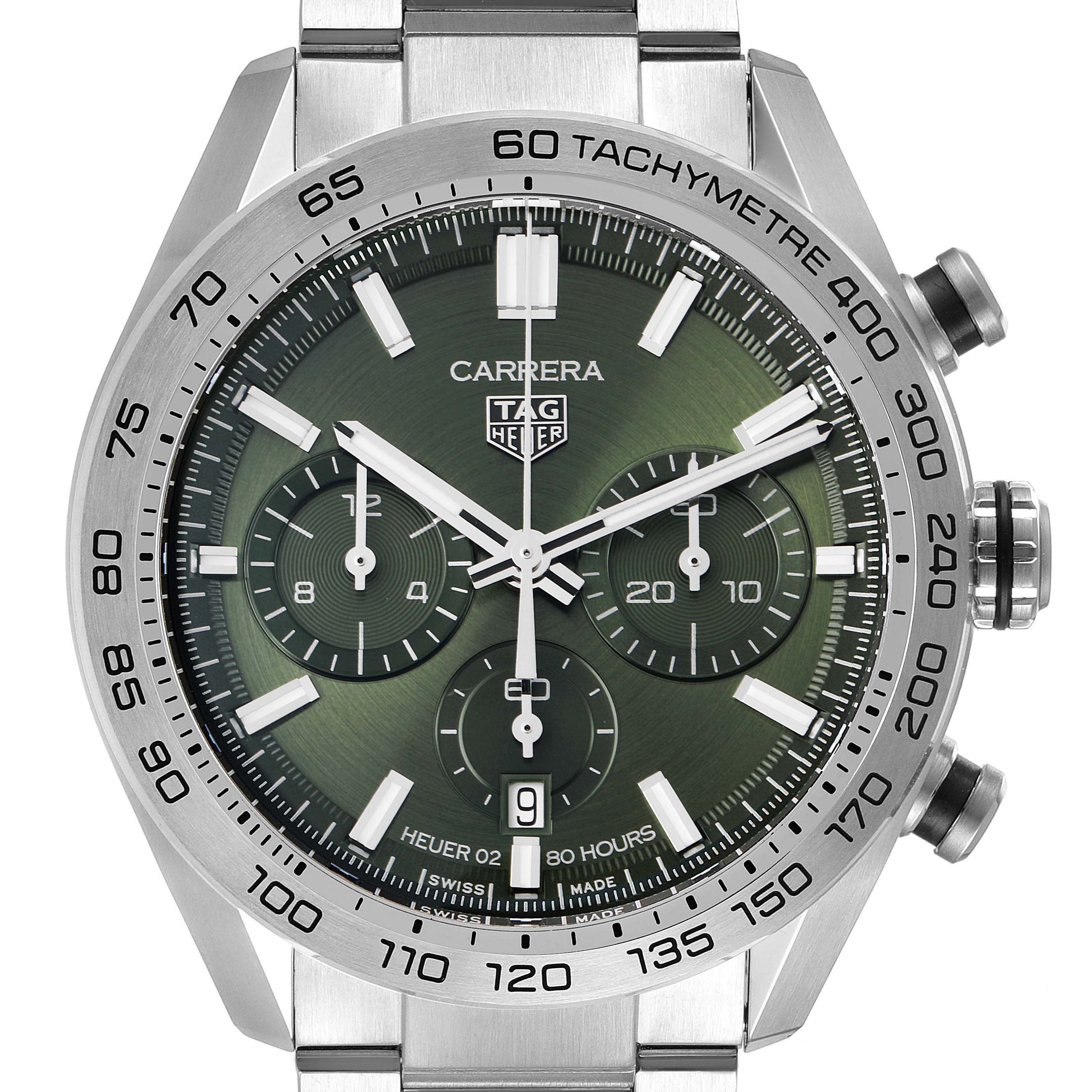 Tag Heuer Carrera Chronograph Green Dial Steel Mens Watch CBN2A10 Unworn |  SwissWatchExpo