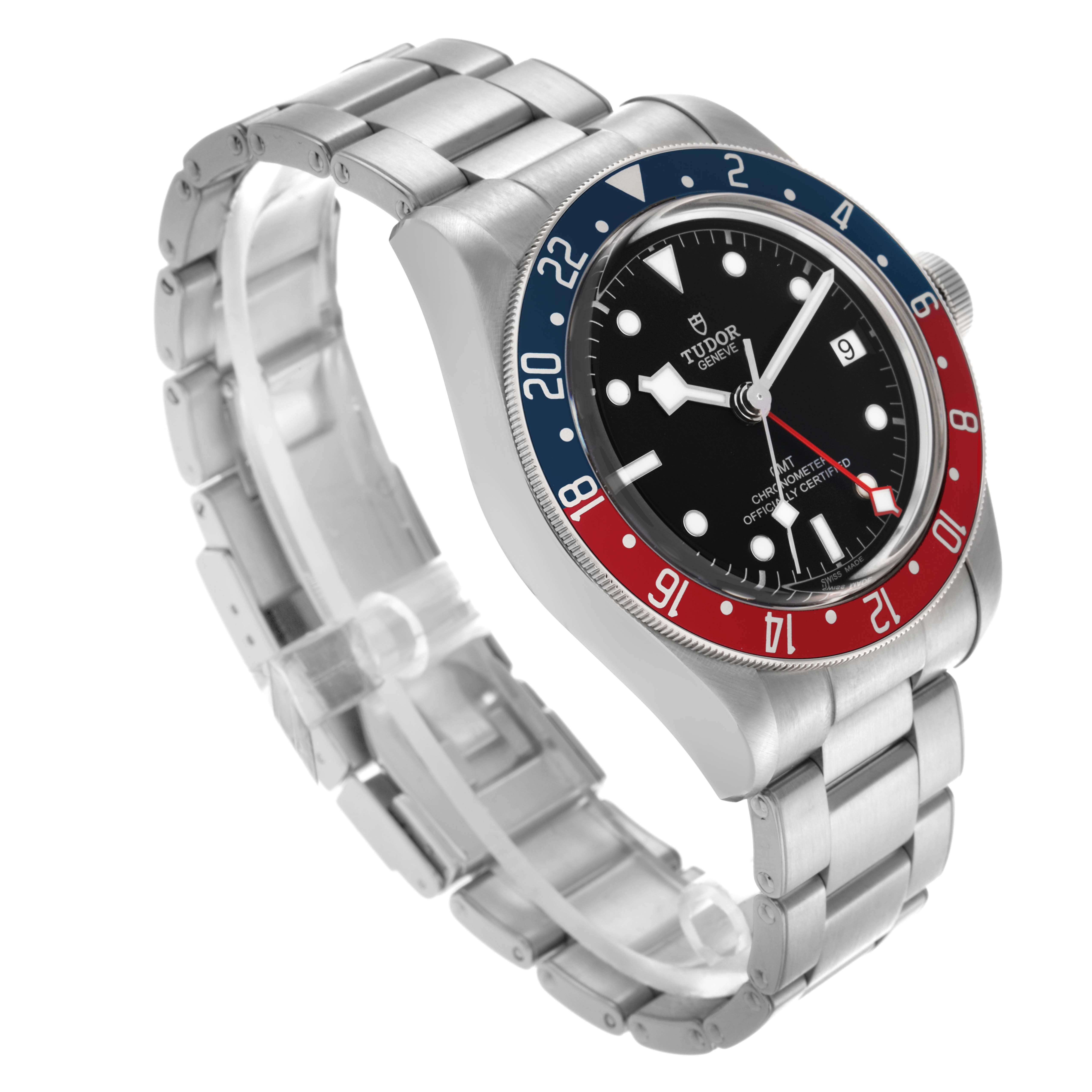 The Tudor Heritage Black Bay 79830RB Men
s Stainless Steel Black Dial 79830RB Men
s Stainless Steel Black Dial watch is shown at a three-quarter angle, displaying the bezel, dial, bracelet, and crown.