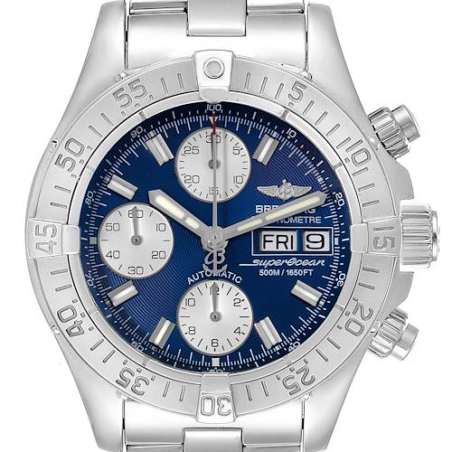 Photo of Breitling Aeromarine Superocean Blue Dial Steel Mens Watch A13340 Papers