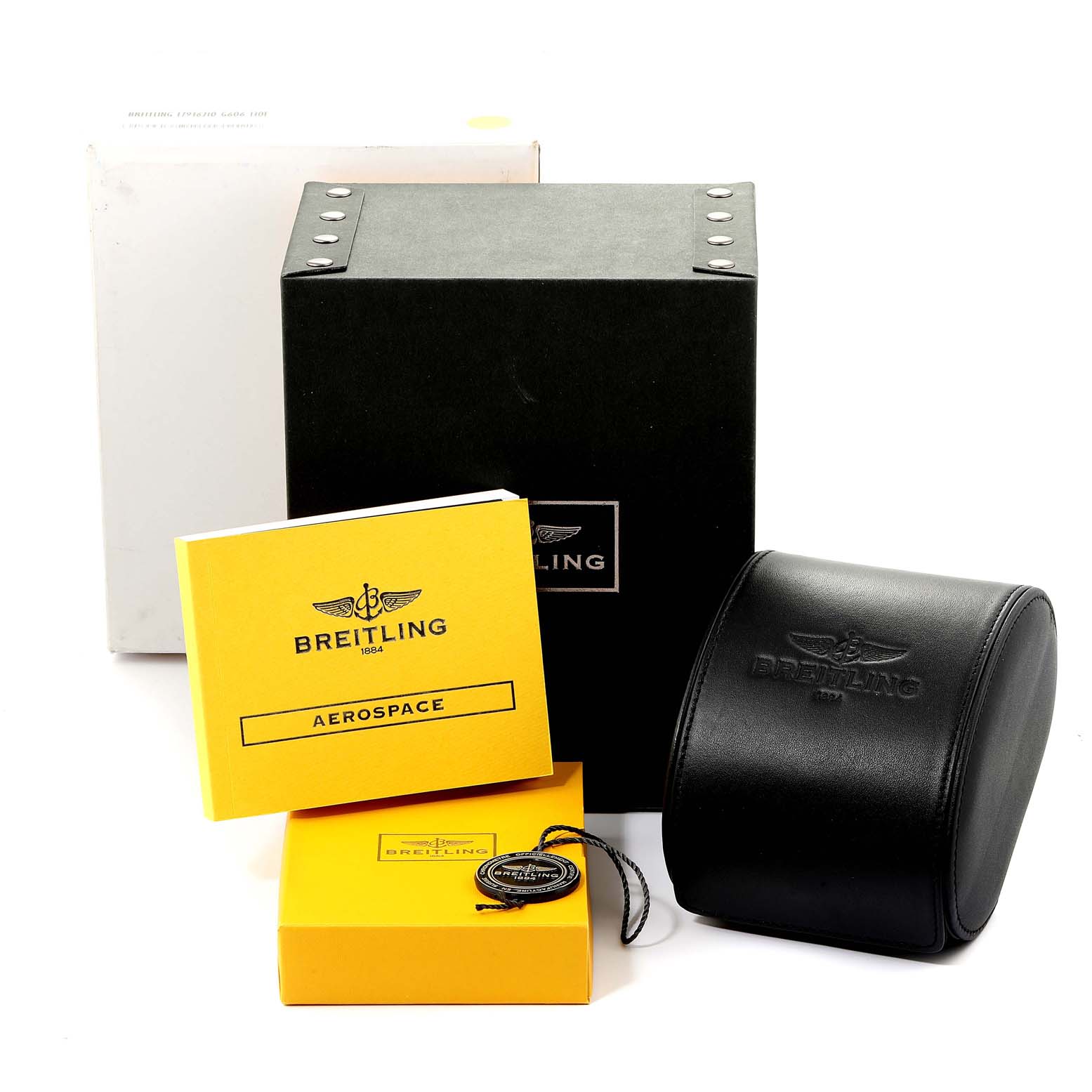 The image of the Breitling Professional Series E7936210 Men's Titanium Silver Dial E7936210 Men's Titanium Silver Dial model shows its original packaging, instruction manual, and a branded watch case.