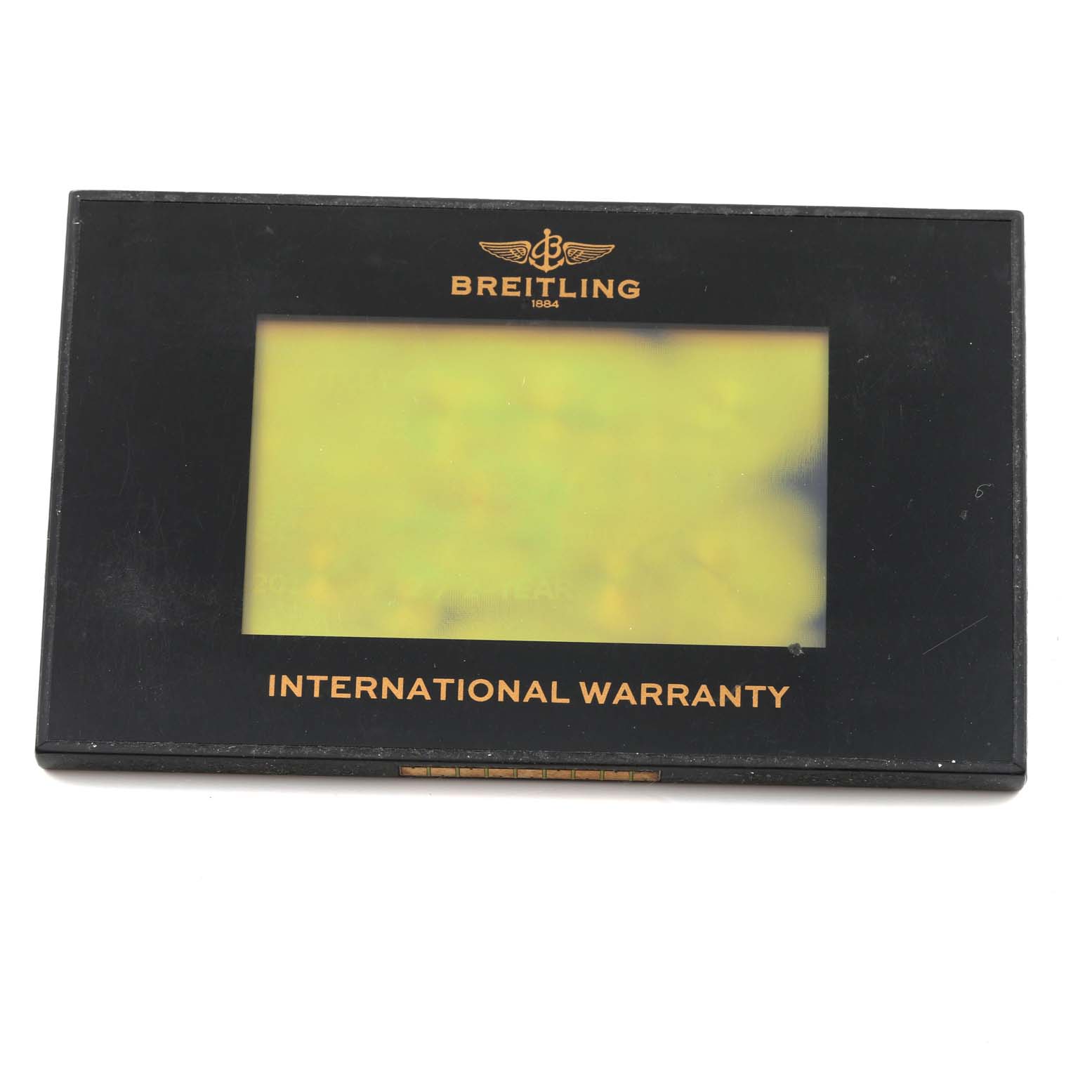 The image shows an international warranty card for the Breitling Bentley A13362 Men's Stainless Steel Black Dial A13362 Men's Stainless Steel Black Dial model watch, viewed from the top.