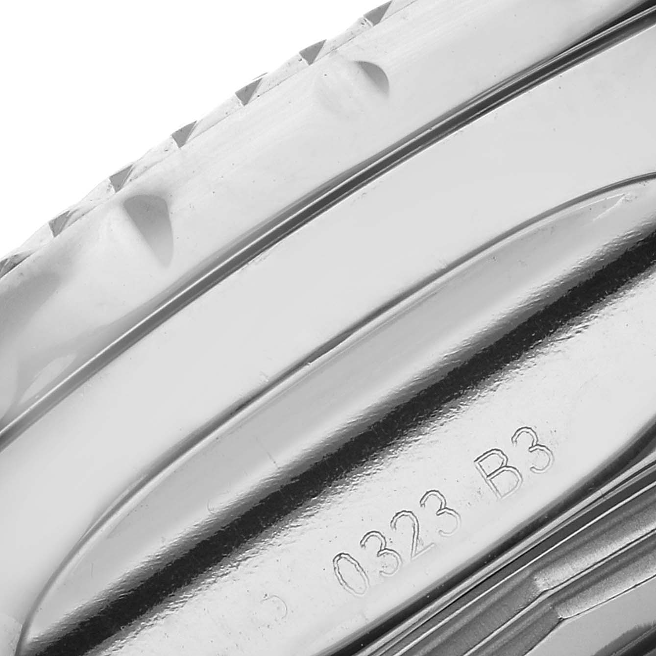 This close-up image shows part of the bezel and case of a Breitling Bentley A13362 Men's Stainless Steel Black Dial A13362 Men's Stainless Steel Black Dial watch.