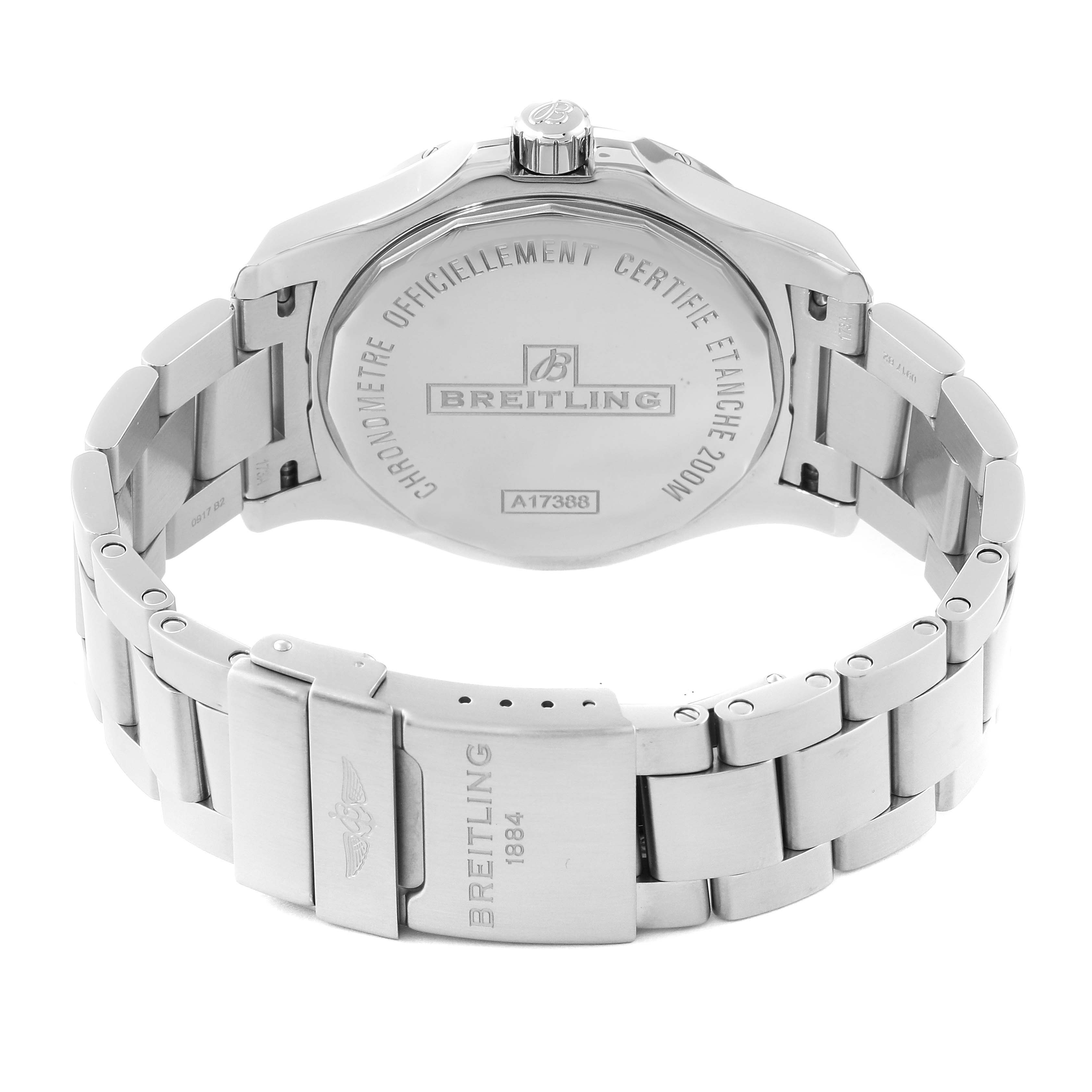 The image shows the back case and bracelet of a Breitling Colt A1738811/BD44 Men's Stainless Steel Black Dial A1738811/BD44 Men's Stainless Steel Black Dial watch from a rear angle.