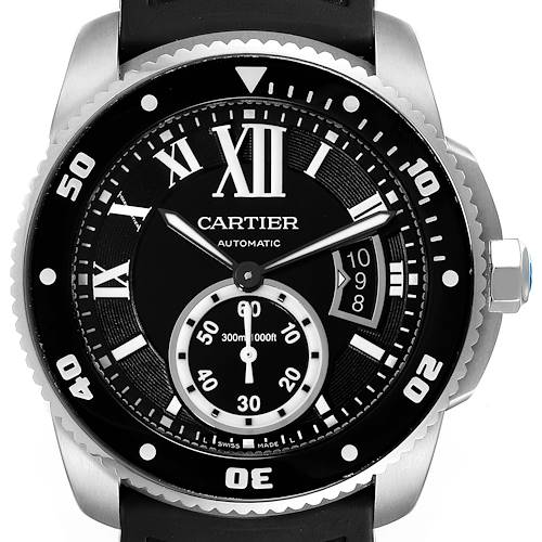 Photo of Cartier Calibre Diver Black Dial Rubber Strap Steel Mens Watch W7100056 Papers