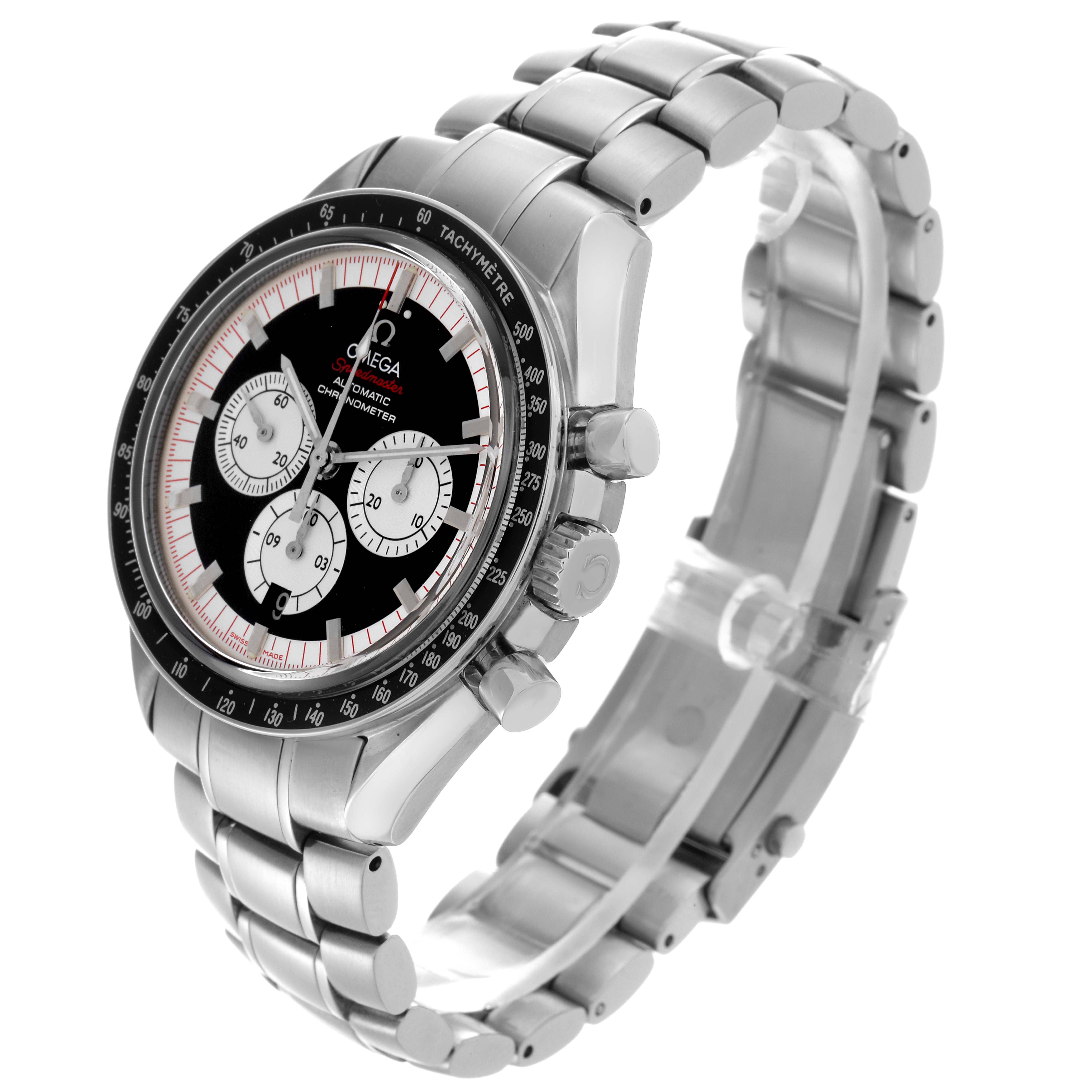 The Omega Speedmaster 3507.51.00 Men
s Stainless Steel Black Dial 3507.51.00 Men
s Stainless Steel Black Dial watch is shown at a three-quarter angle displaying the face, bezel, and stainless steel bracelet.