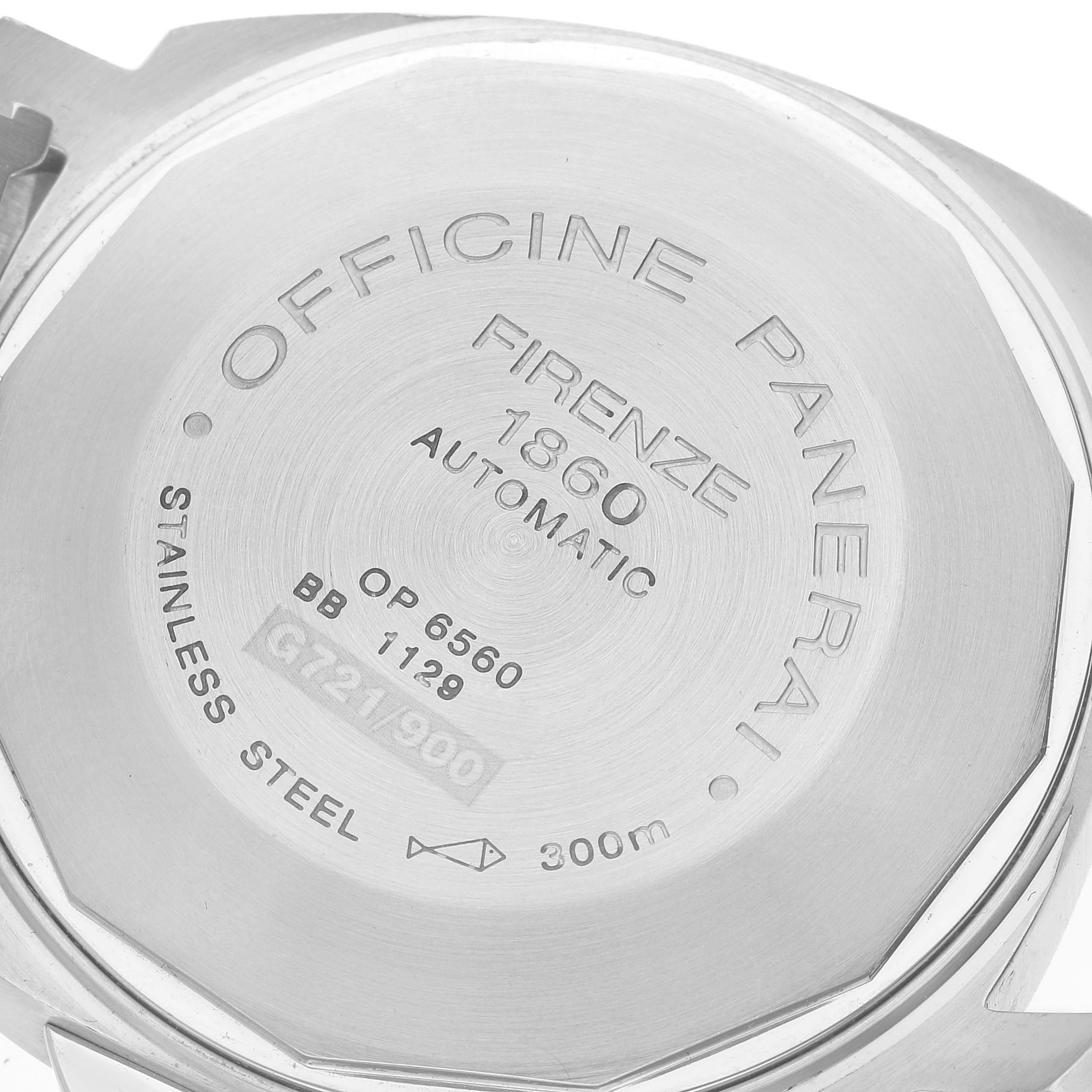 This image shows the back casing of a Panerai Luminor PAM00050 Men's Stainless Steel Black Dial PAM00050 Men's Stainless Steel Black Dial watch, highlighting the engraved details and specifications.