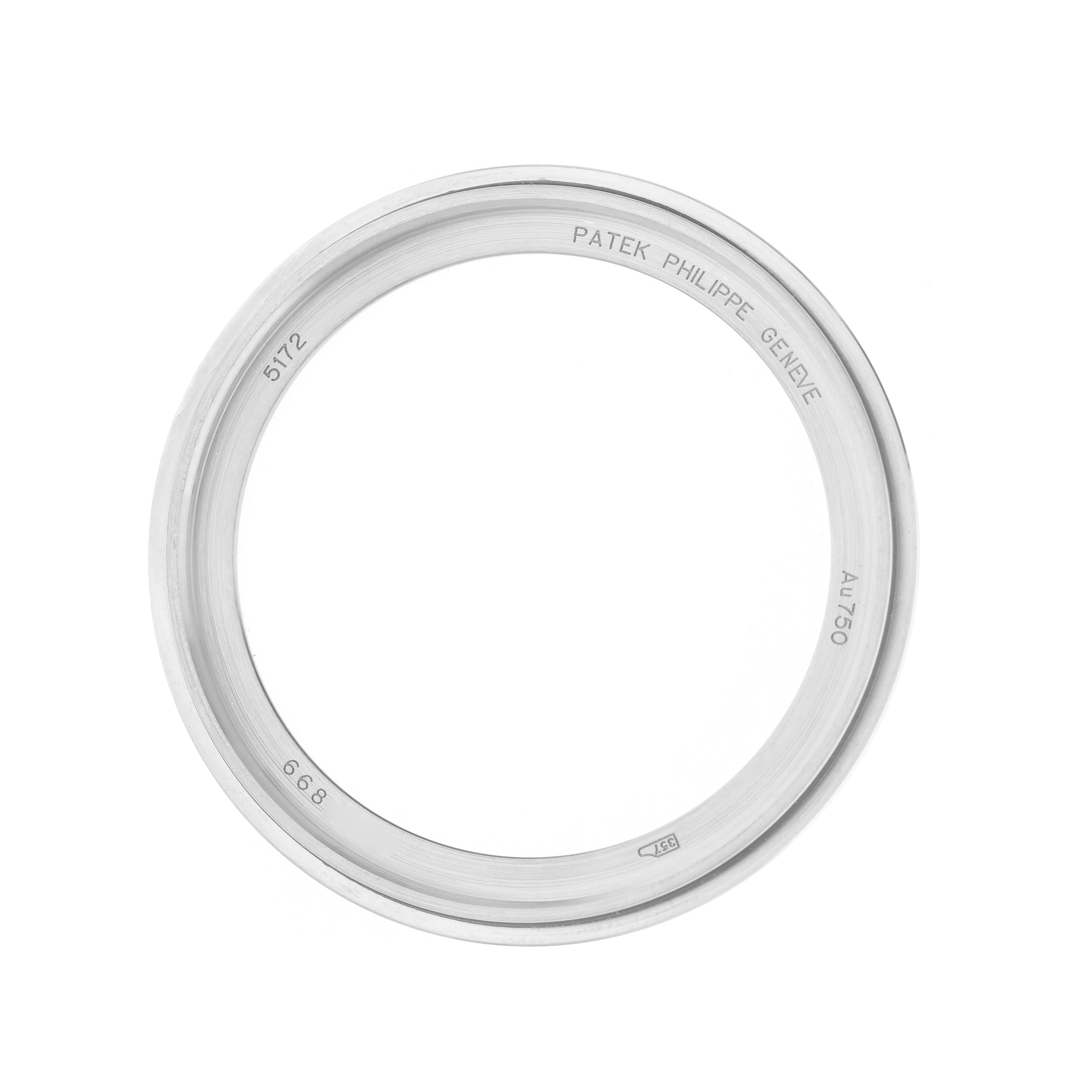 The image shows a beveled metal watch bezel for the Patek Philippe Complications 5172G-001 Men's White Gold Champagne Dial model, viewed from the top.