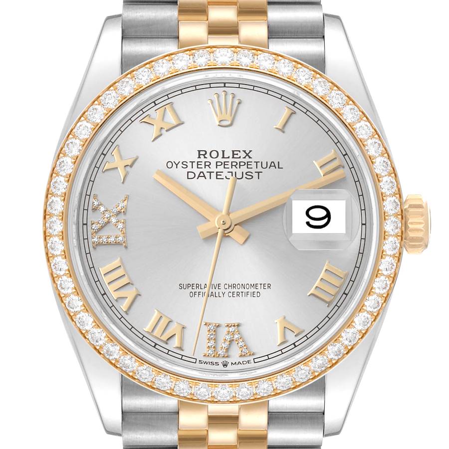 Rolex Datejust 36 Steel Yellow Gold Silver Dial Diamond Mens Watch 126283 SwissWatchExpo