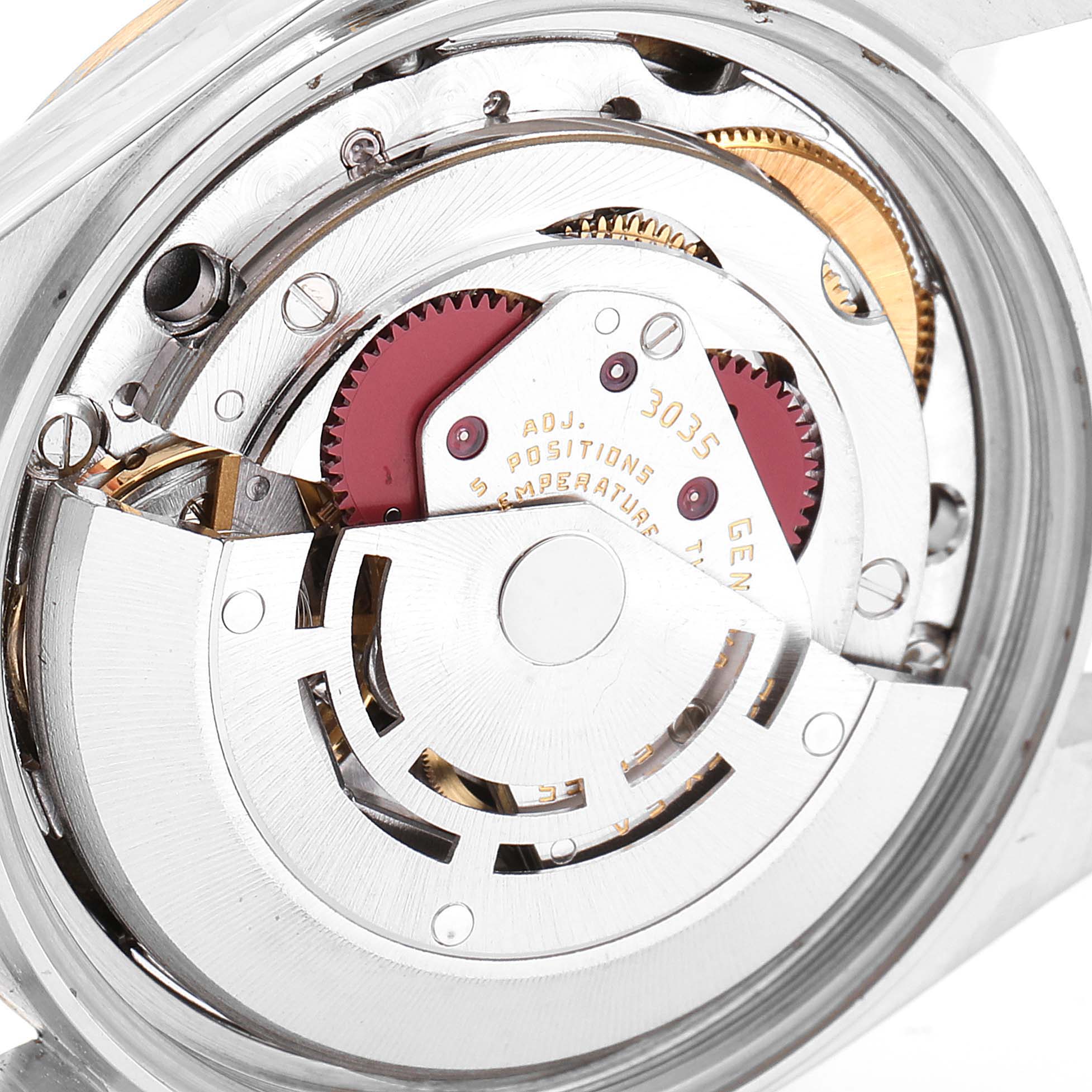 This image shows the intricate movement mechanism of a Rolex Vintage Collection 16013 Men's Steel and Gold (two tone) Champagne Dial 16013 Men's Steel and Gold (two tone) Champagne Dial model viewed from the back.