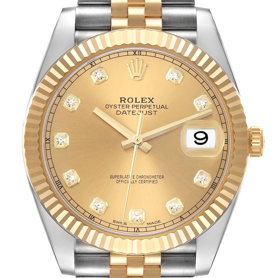 Rolex Datejust 41 Steel Yellow Gold Diamond Dial Mens Watch 126333 Box Card SwissWatchExpo