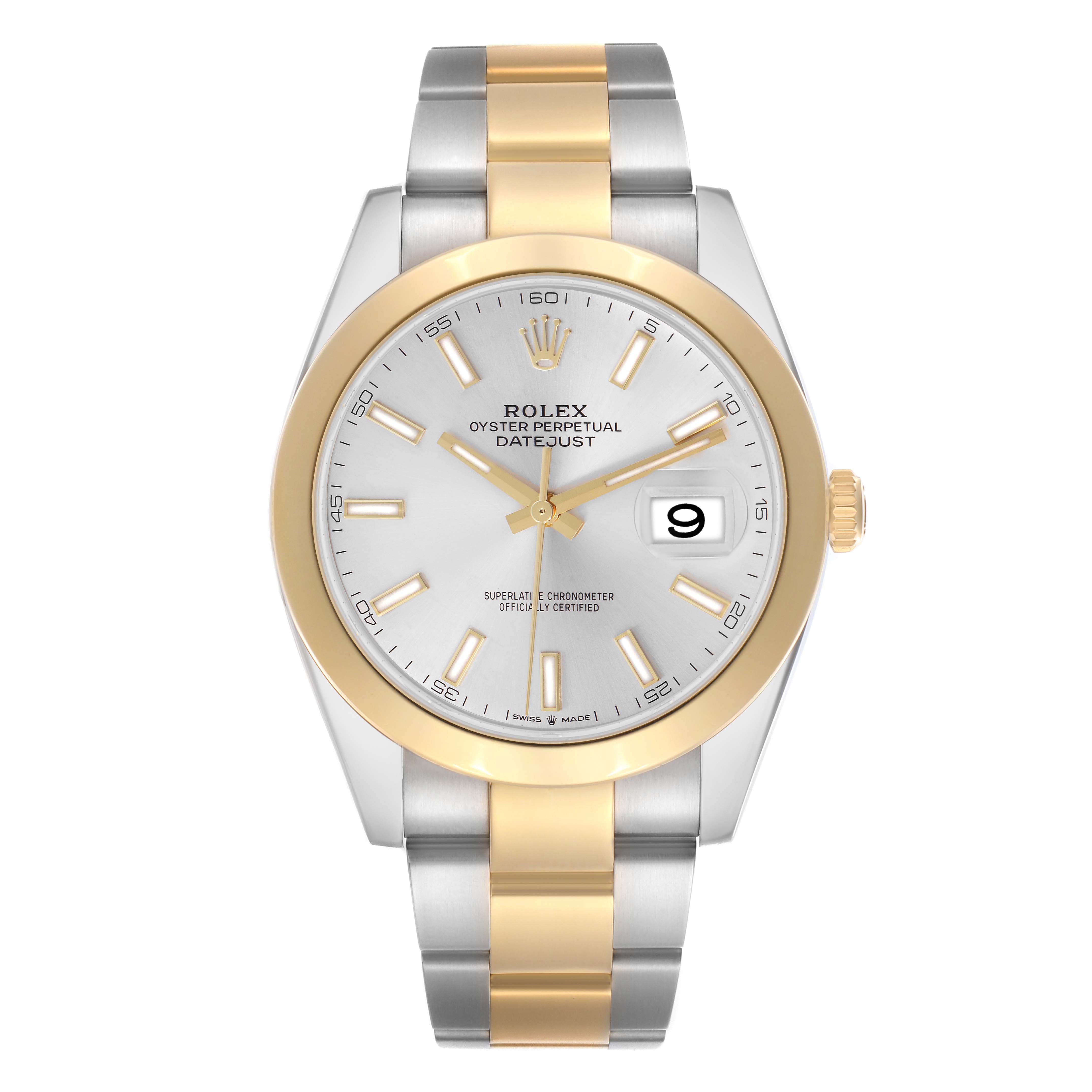 The Rolex Datejust 41 126303 Men
s Steel and Gold (two tone) Silver Dial 126303 Men
s Steel and Gold (two tone) Silver Dial is shown from a front angle, displaying the face, bezel, dial, and bracelet.