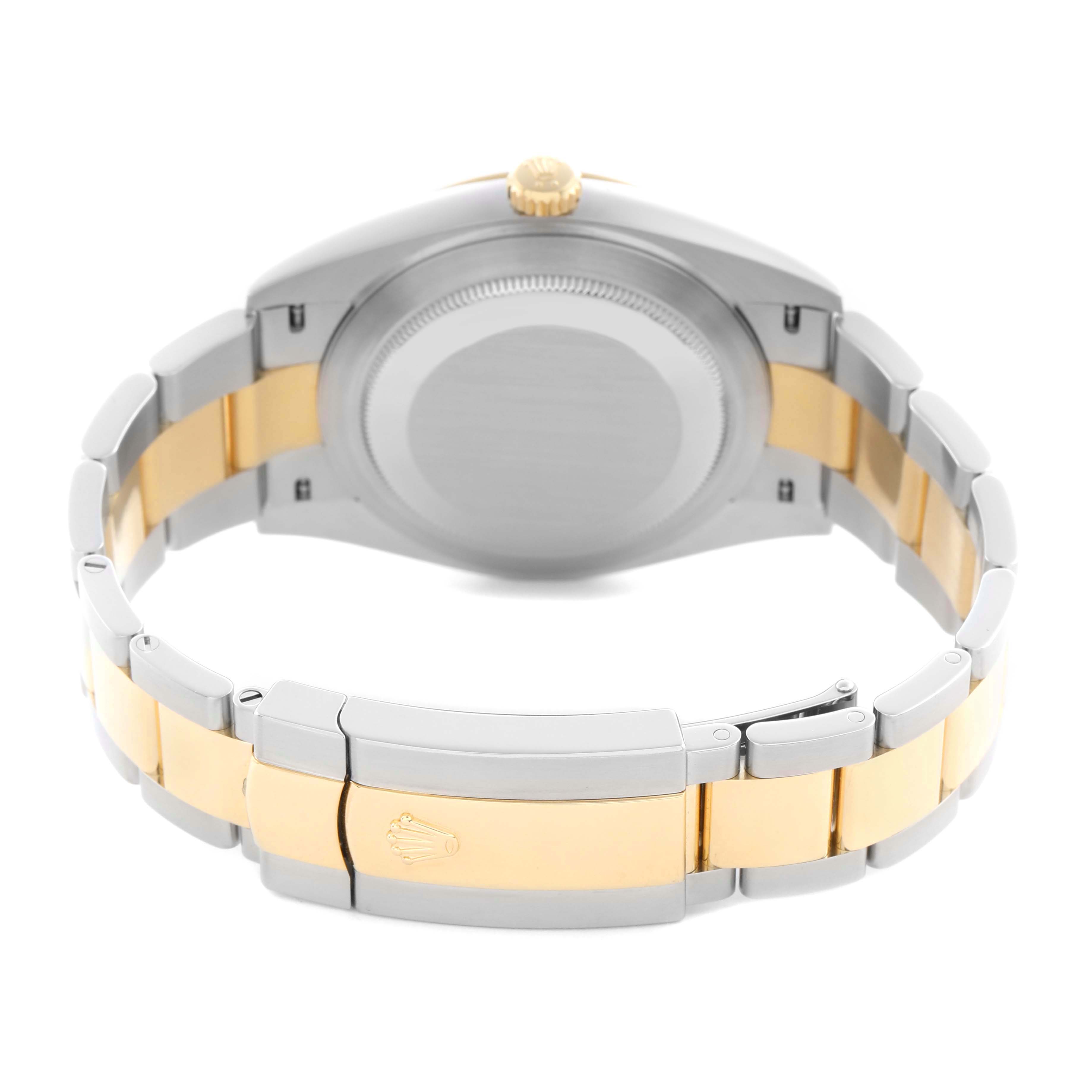 This image shows the back view of the Rolex Datejust 41 126303 Men
s Steel and Gold (two tone) Silver Dial 126303 Men
s Steel and Gold (two tone) Silver Dial, highlighting the two-tone bracelet and clasp.