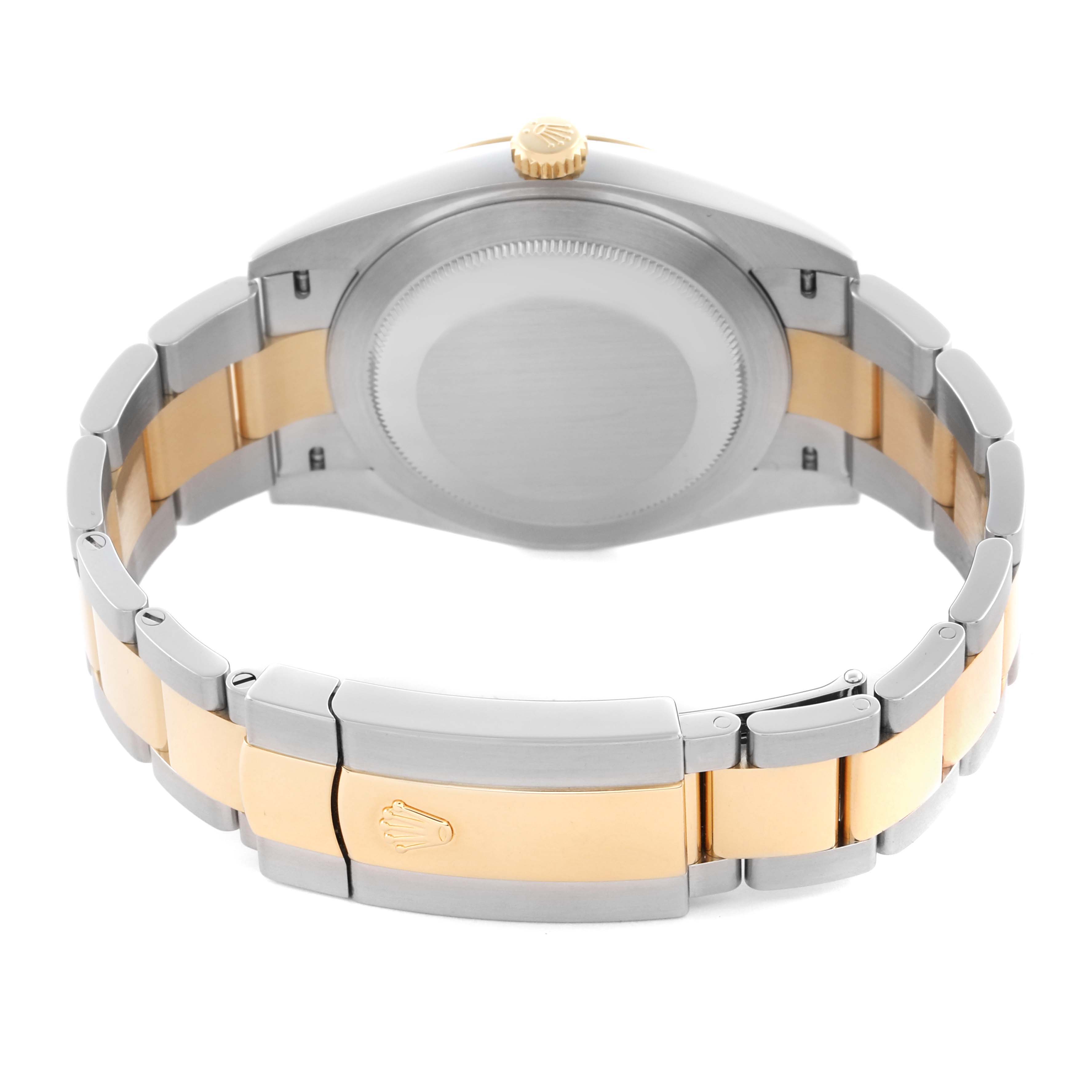 The image shows the back of the Rolex Datejust 41 126333 Men
s Steel and Gold (two tone) Silver Dial 126333 Men
s Steel and Gold (two tone) Silver Dial, highlighting the case back and two-tone bracelet clasp.