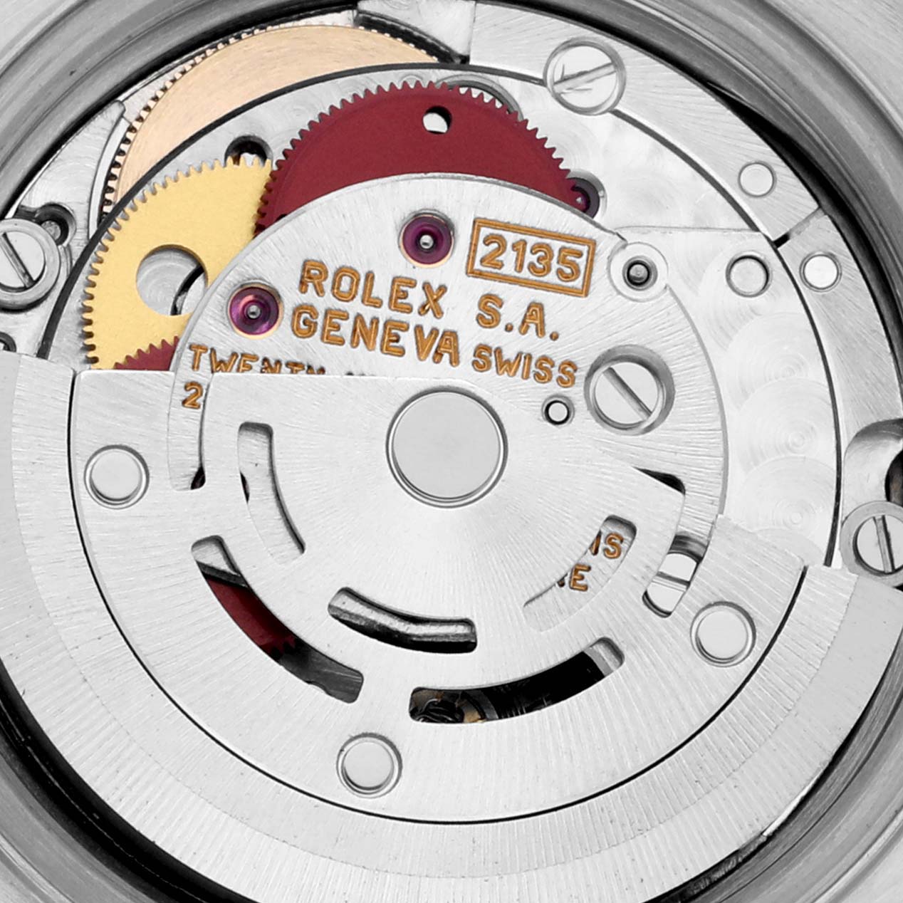 The image shows a close-up of the movement mechanism inside a Rolex Datejust 69173 Women's Steel and Gold (two tone) White Dial 69173 Women's Steel and Gold (two tone) White Dial watch.