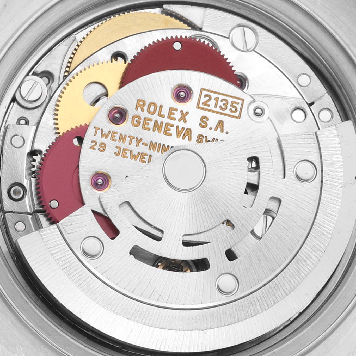 The image shows a detailed close-up of the movement mechanism of a Rolex Datejust 69173 Women's Steel and Gold (two tone) Champagne Dial 69173 Women's Steel and Gold (two tone) Champagne Dial watch.