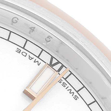 The image shows a close-up of the Rolex Datejust 178241 Women's Steel and Gold (two tone) White Dial watch face, focusing on the indices and minute markings.